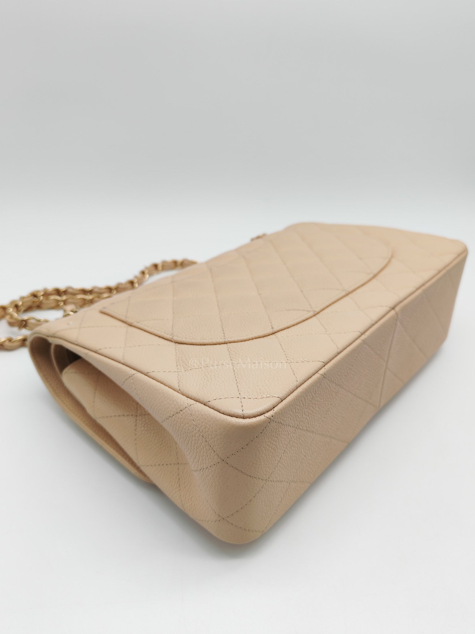 Classic Double Flap Jumbo in Beige Clair Quilted Caviar Leather & Gold Hardware Series 18