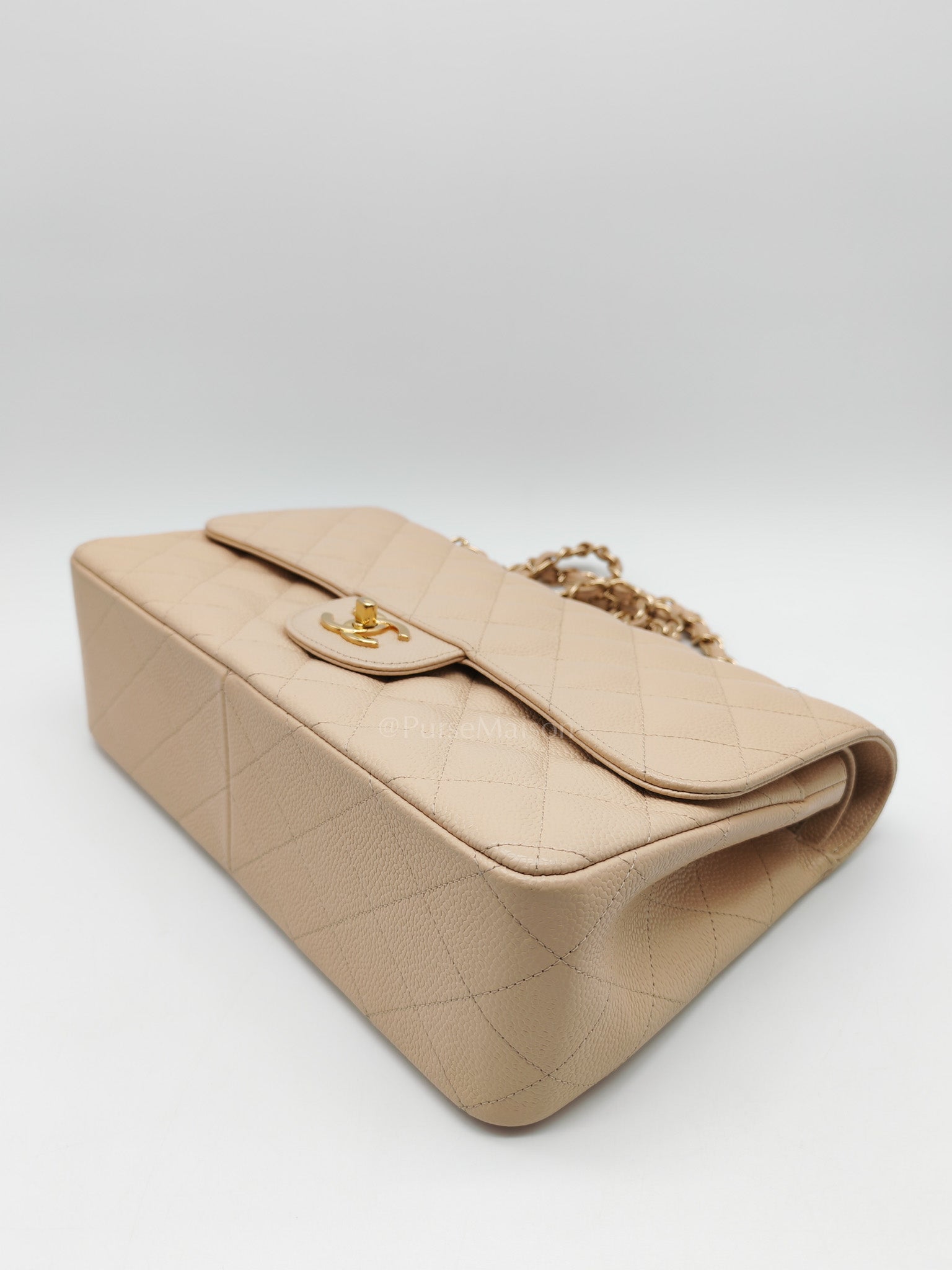 Classic Double Flap Jumbo in Beige Clair Quilted Caviar Leather & Gold Hardware Series 18