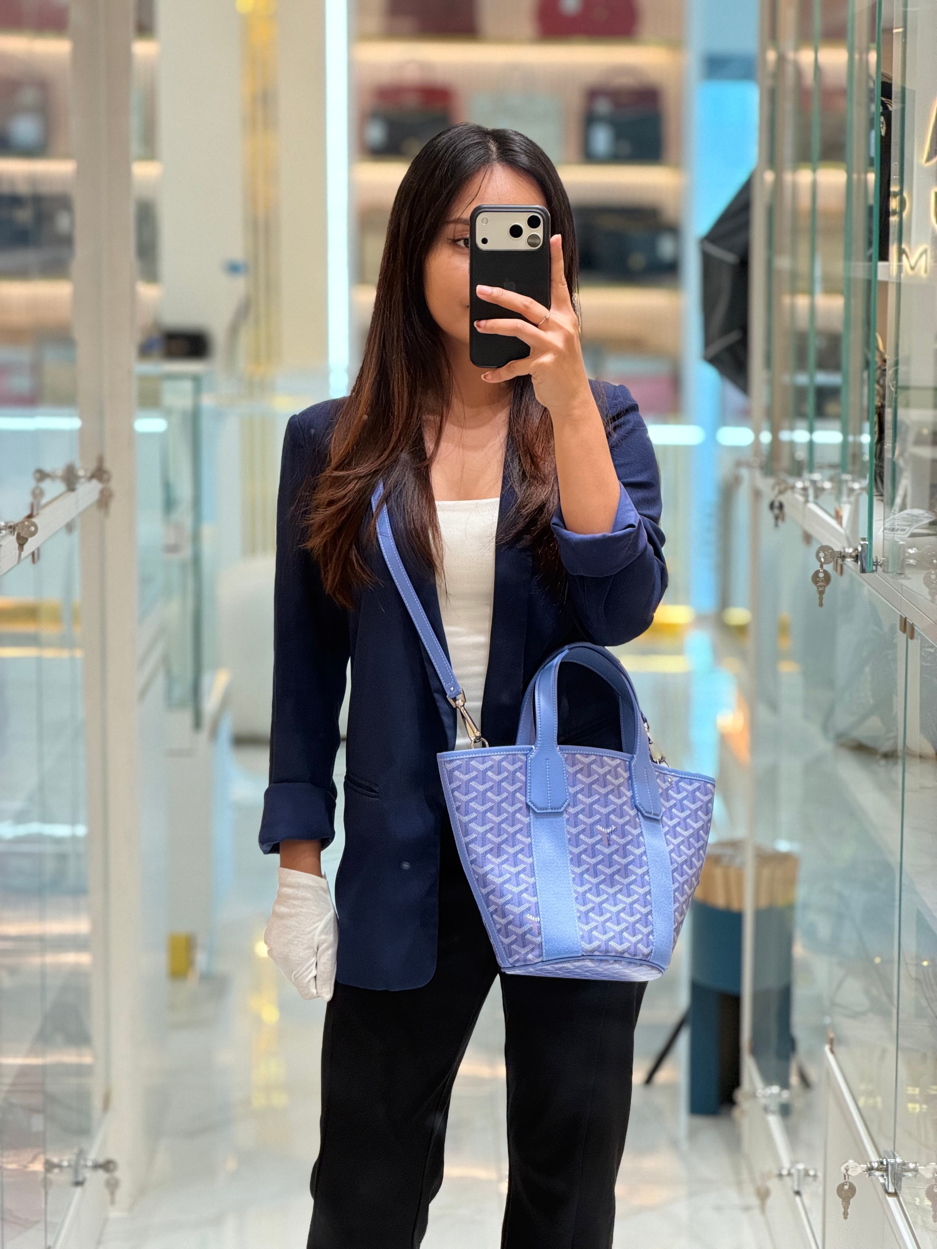 Belharra PM Tote Bag in Iris Goyardine Canvas | Purse Maison Luxury Bags Shop