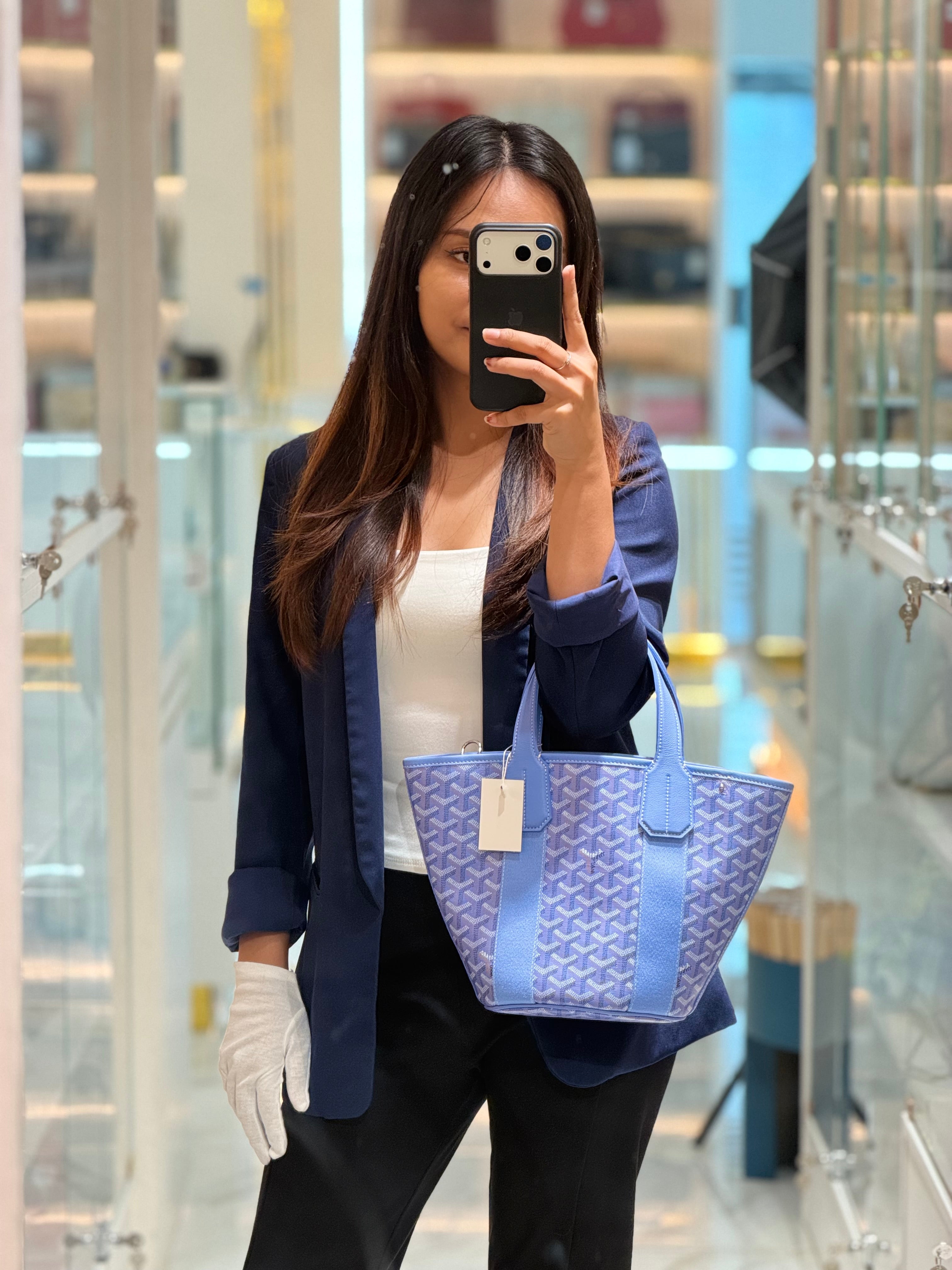Belharra PM Tote Bag in Iris Goyardine Canvas | Purse Maison Luxury Bags Shop