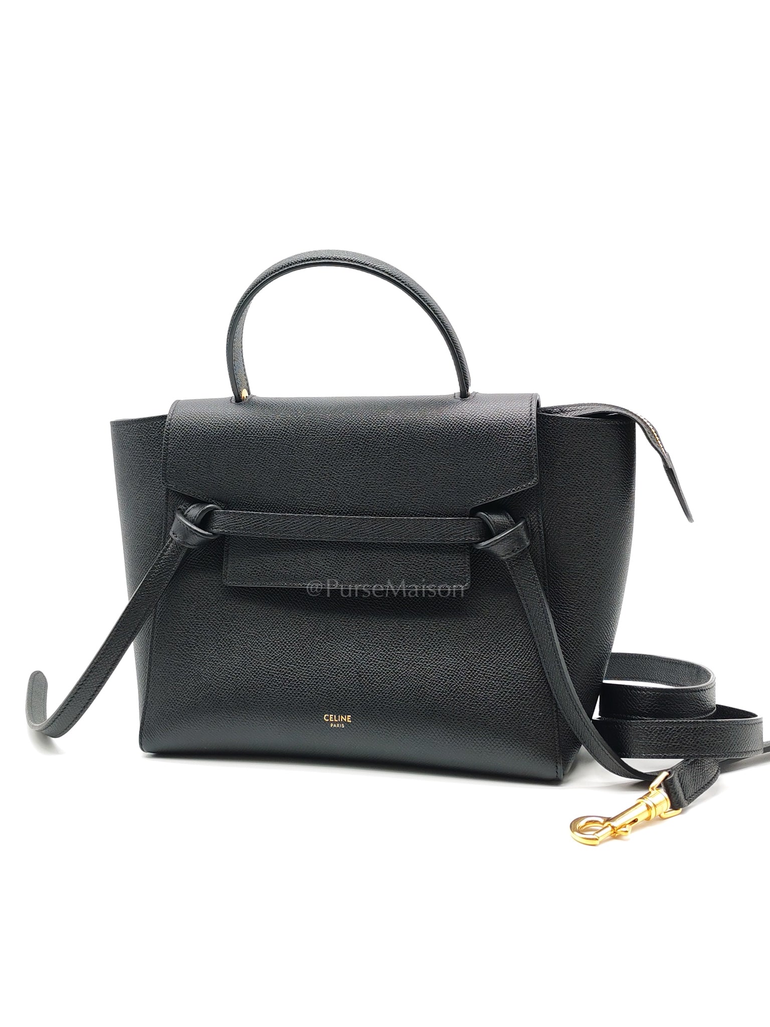 Belt Bag Micro in Black Grained Calfskin Leather | Purse Maison Luxury Bags Shop