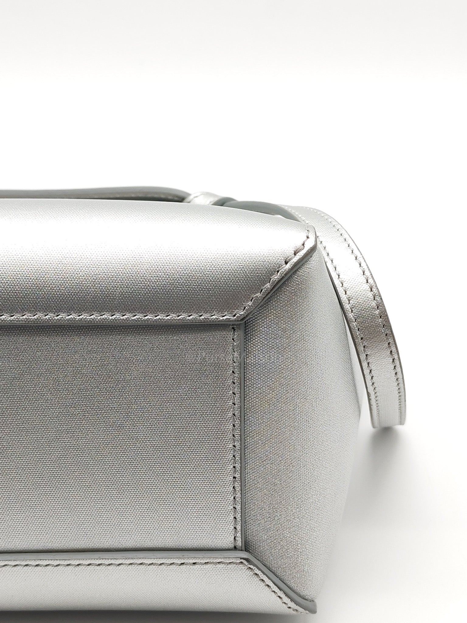 Belt Bag Nano in Silver Laminated Calfskin Leather & Silver Hardware | Purse Maison Luxury Bags Shop