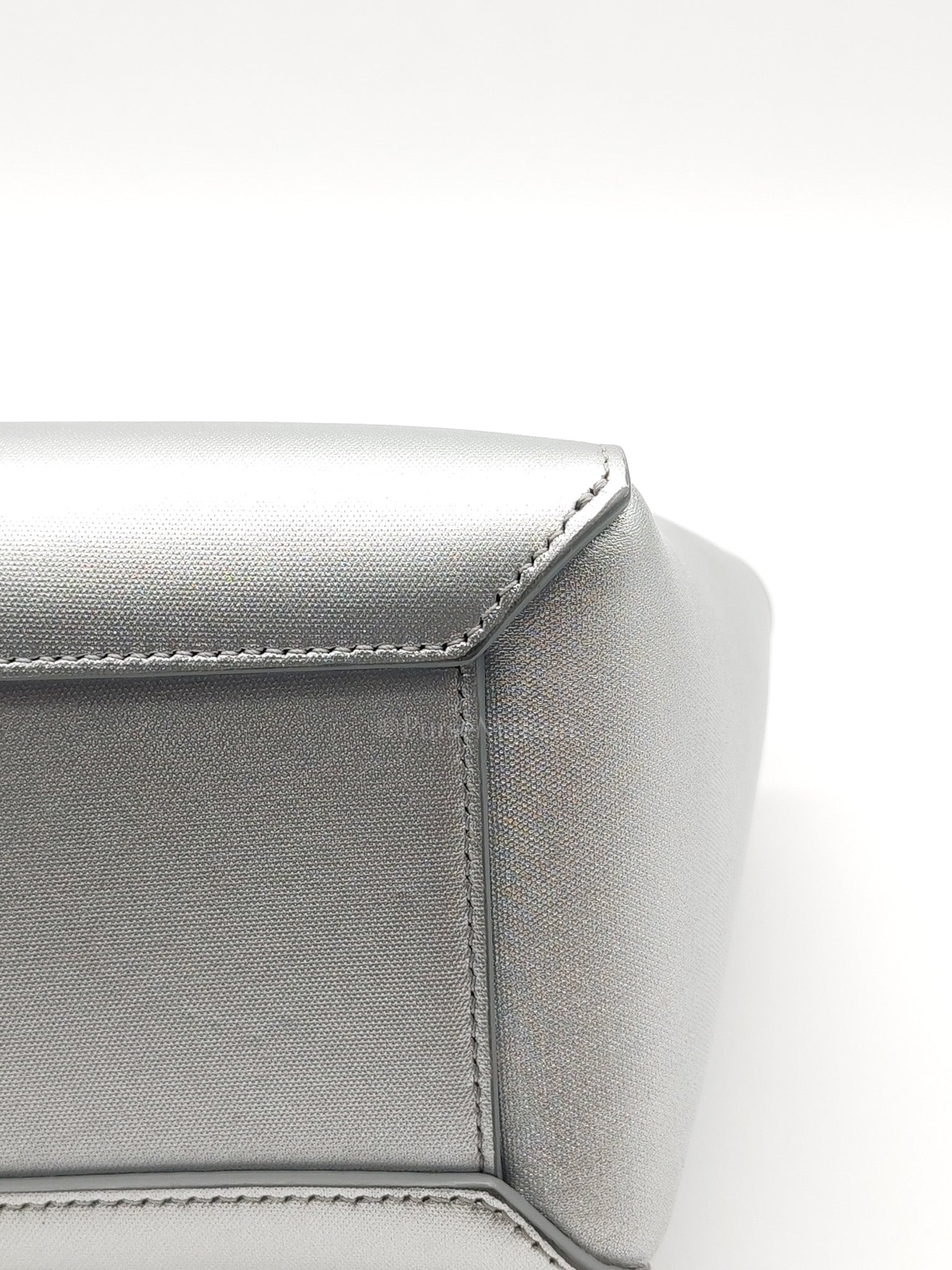 Belt Bag Nano in Silver Laminated Calfskin Leather & Silver Hardware | Purse Maison Luxury Bags Shop