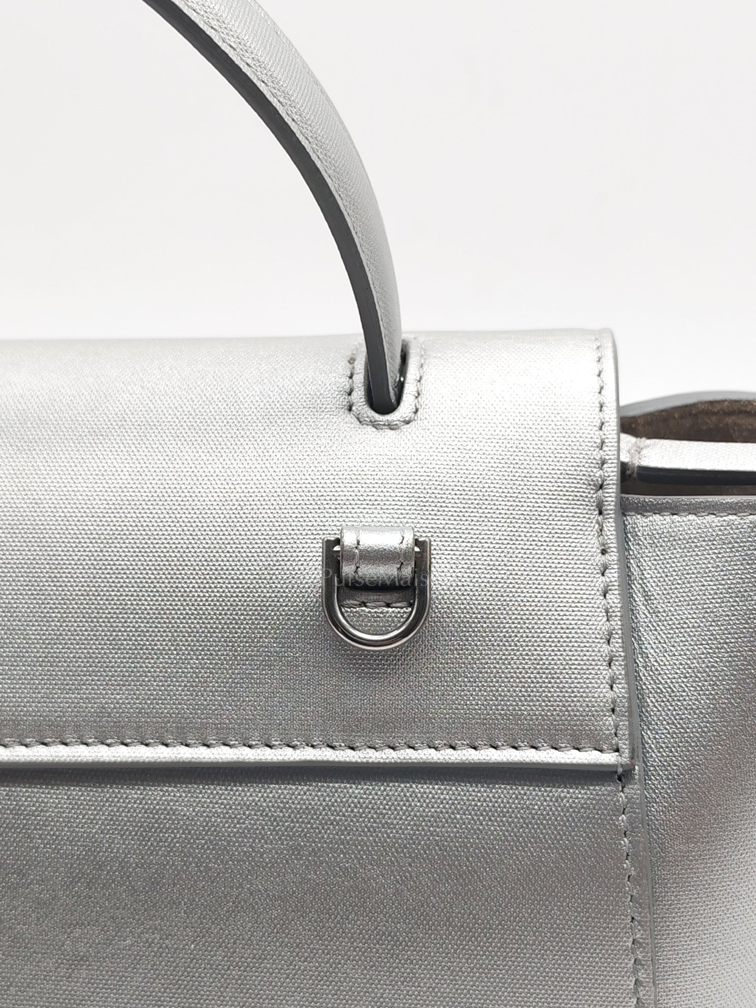 Belt Bag Nano in Silver Laminated Calfskin Leather & Silver Hardware | Purse Maison Luxury Bags Shop
