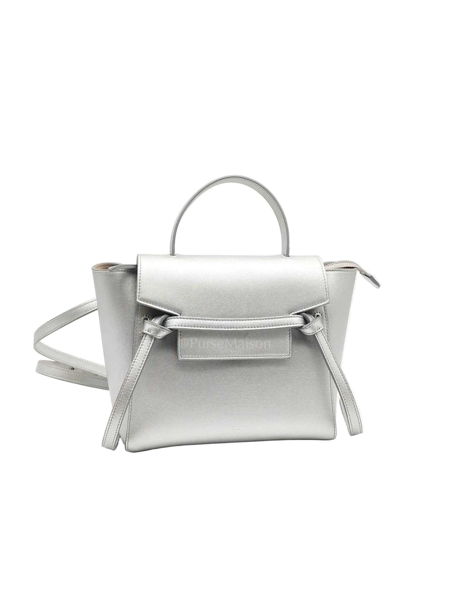 Belt Bag Nano in Silver Laminated Calfskin Leather & Silver Hardware | Purse Maison Luxury Bags Shop
