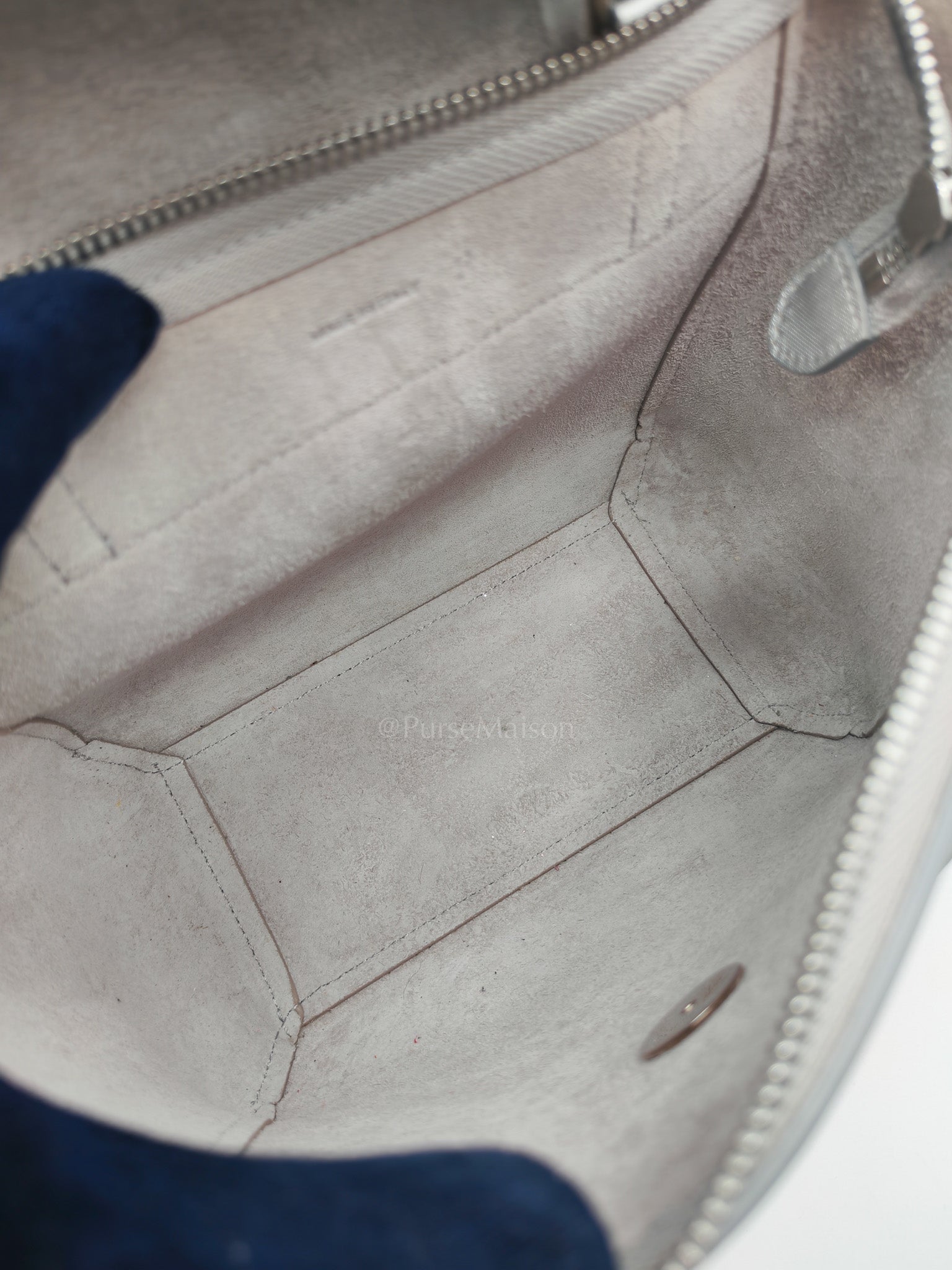 Belt Bag Nano in Silver Laminated Calfskin Leather & Silver Hardware | Purse Maison Luxury Bags Shop