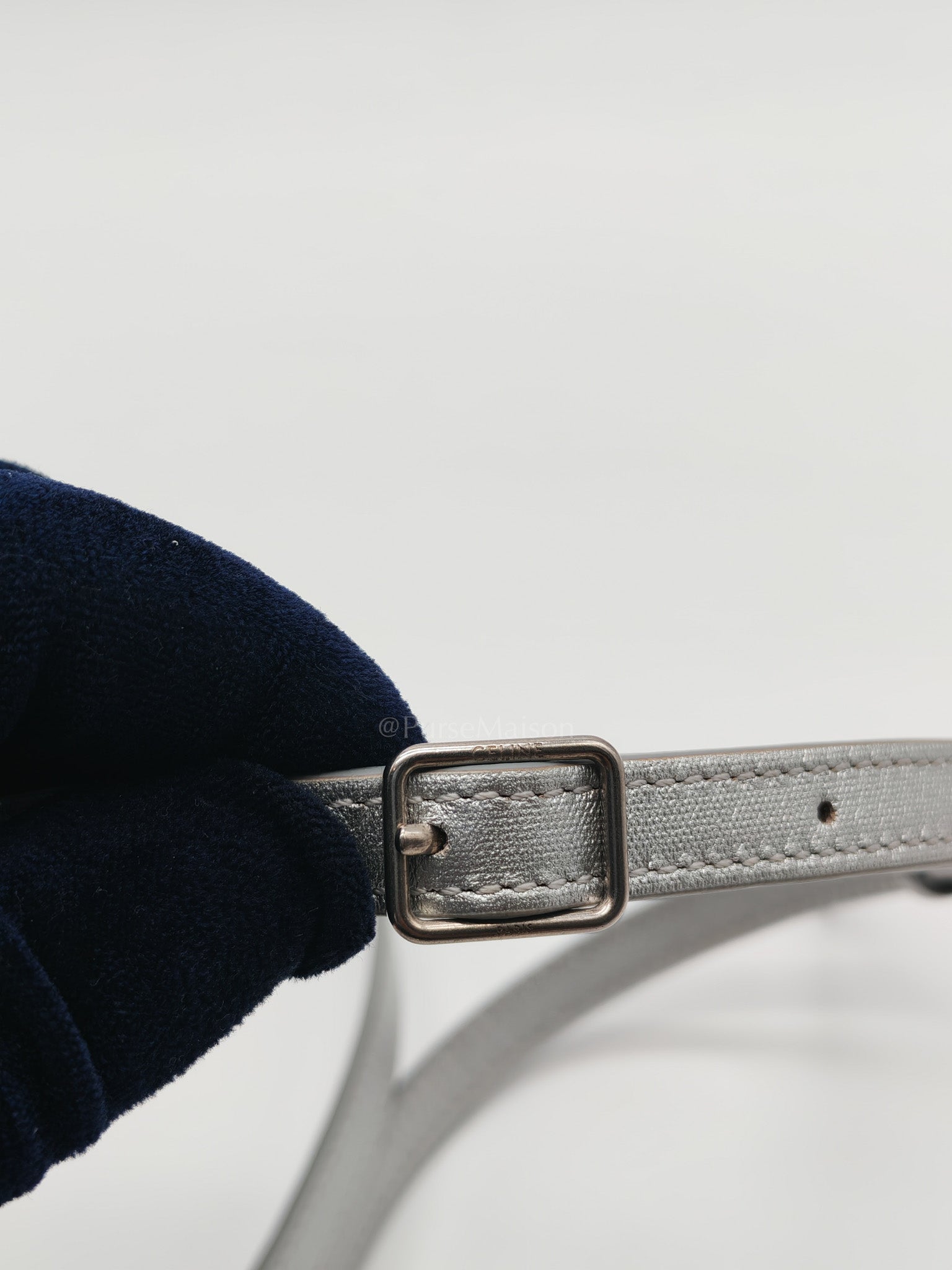 Belt Bag Nano in Silver Laminated Calfskin Leather & Silver Hardware | Purse Maison Luxury Bags Shop