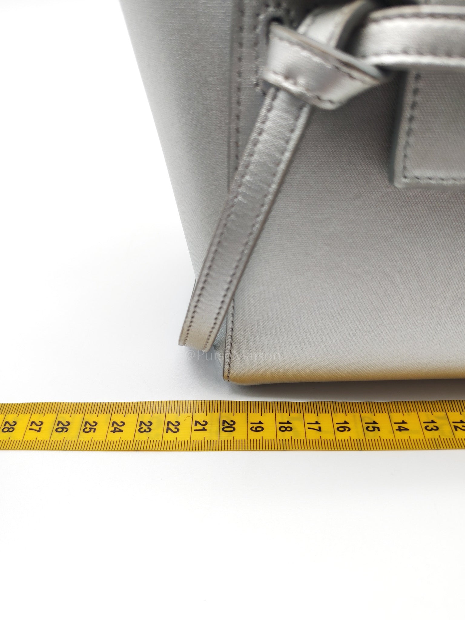 Belt Bag Nano in Silver Laminated Calfskin Leather & Silver Hardware | Purse Maison Luxury Bags Shop