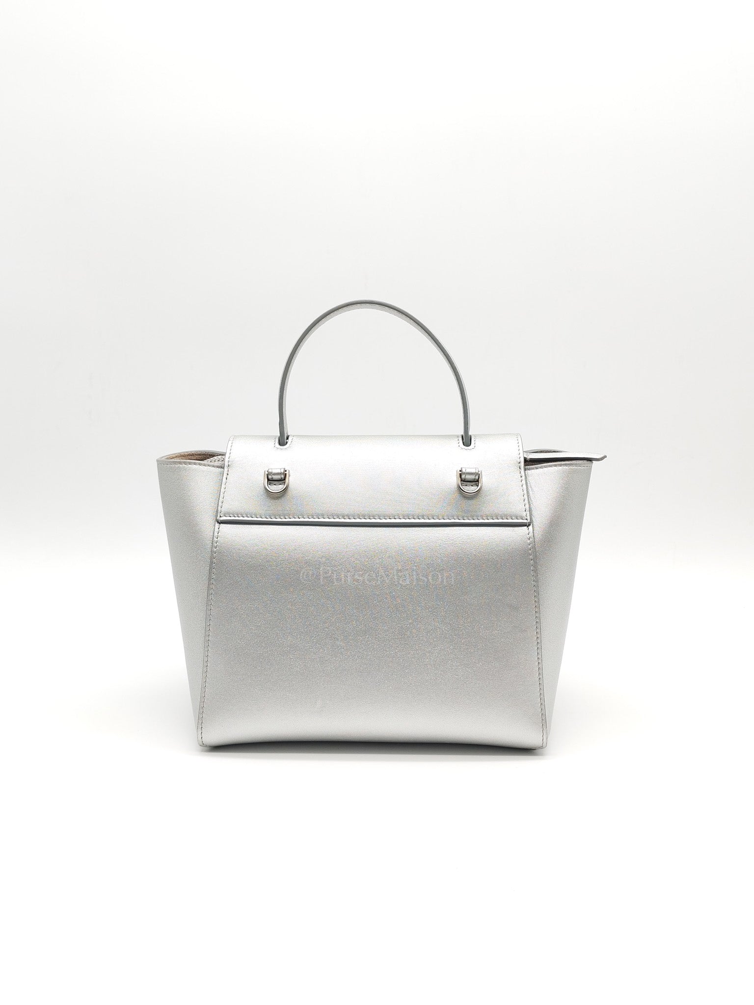 Belt Bag Nano in Silver Laminated Calfskin Leather & Silver Hardware | Purse Maison Luxury Bags Shop