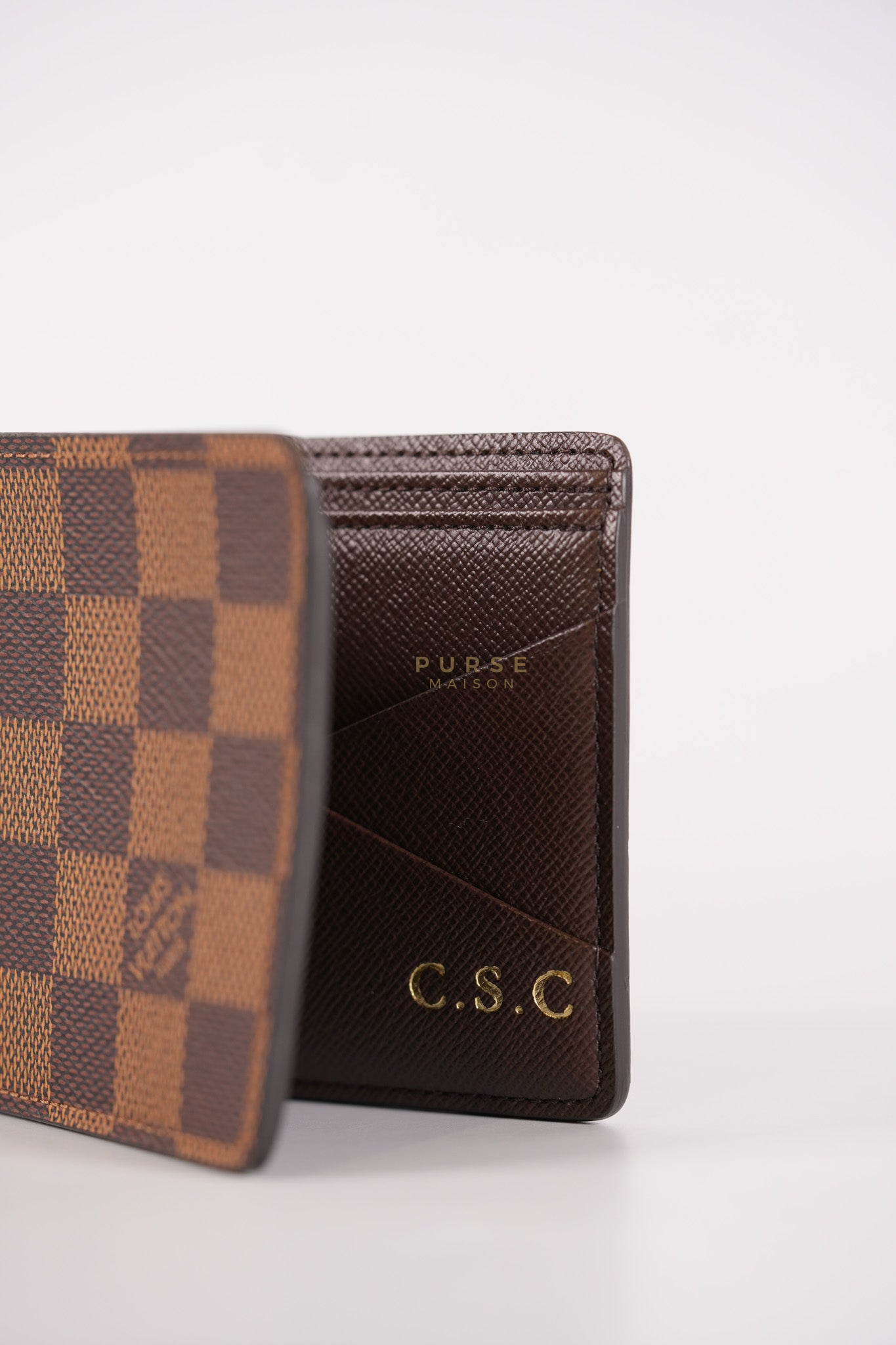 Bi-fold Wallet Damier Ebene with CSC Initials | Purse Maison Luxury Bags Shop