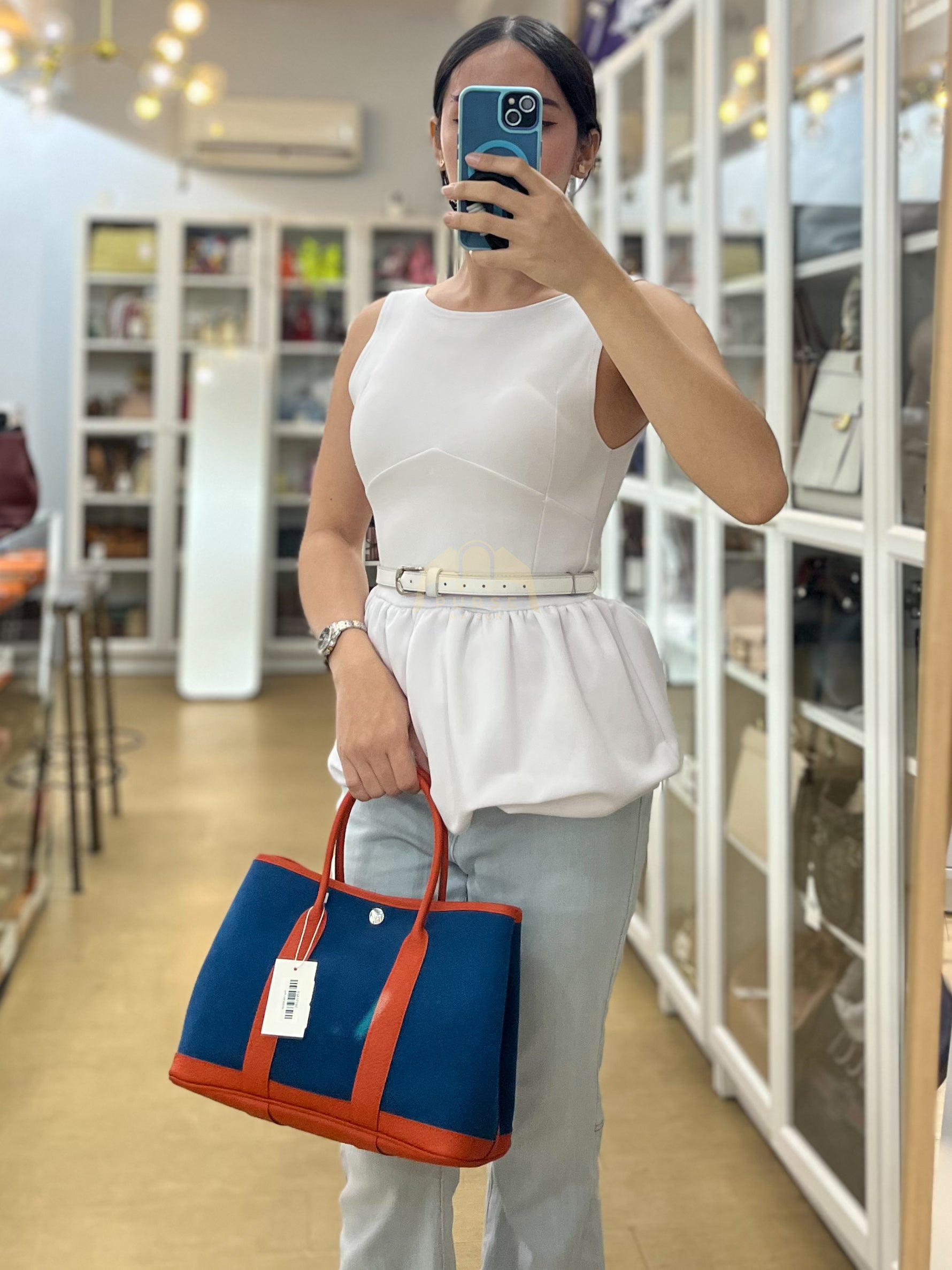 Bicolor Garden Party Tote Bag (GPT) 30 in Orange & Blue Canvas Palladium Hardware Stamp X(2016) | Purse Maison Luxury Bags Shop