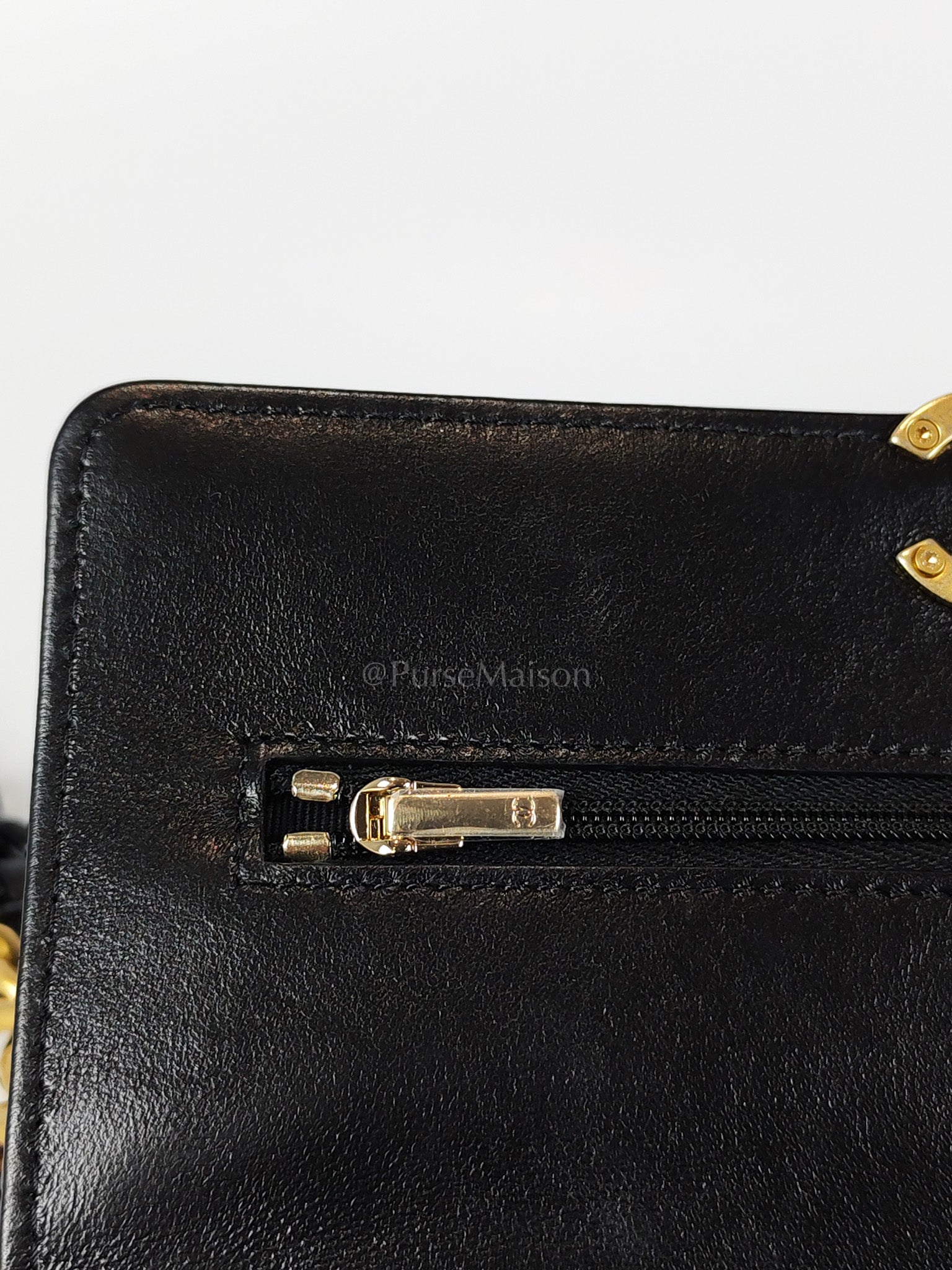 Big CC Logo Wallet on Chain in Black Lambskin Leather Aged Gold Hardware (Microchip) | Purse Maison Luxury Bags Shop
