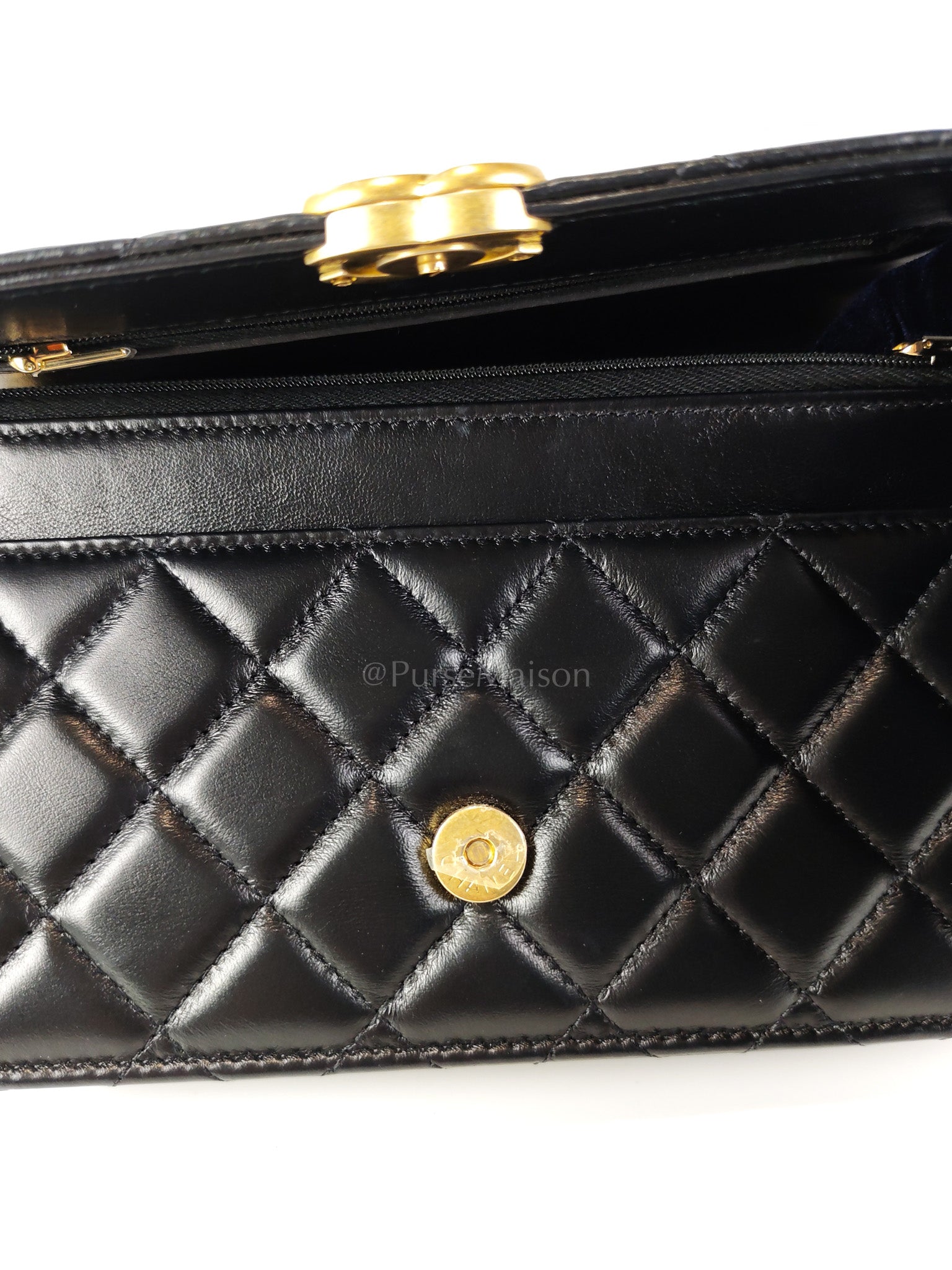 Big CC Logo Wallet on Chain in Black Lambskin Leather Aged Gold Hardware (Microchip) | Purse Maison Luxury Bags Shop