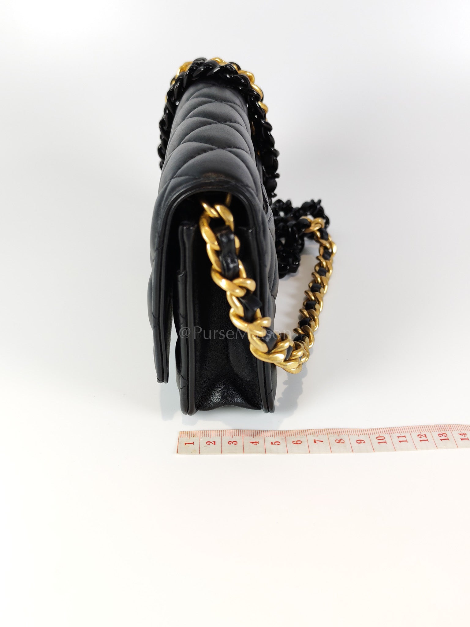 Big CC Logo Wallet on Chain in Black Lambskin Leather Aged Gold Hardware (Microchip) | Purse Maison Luxury Bags Shop