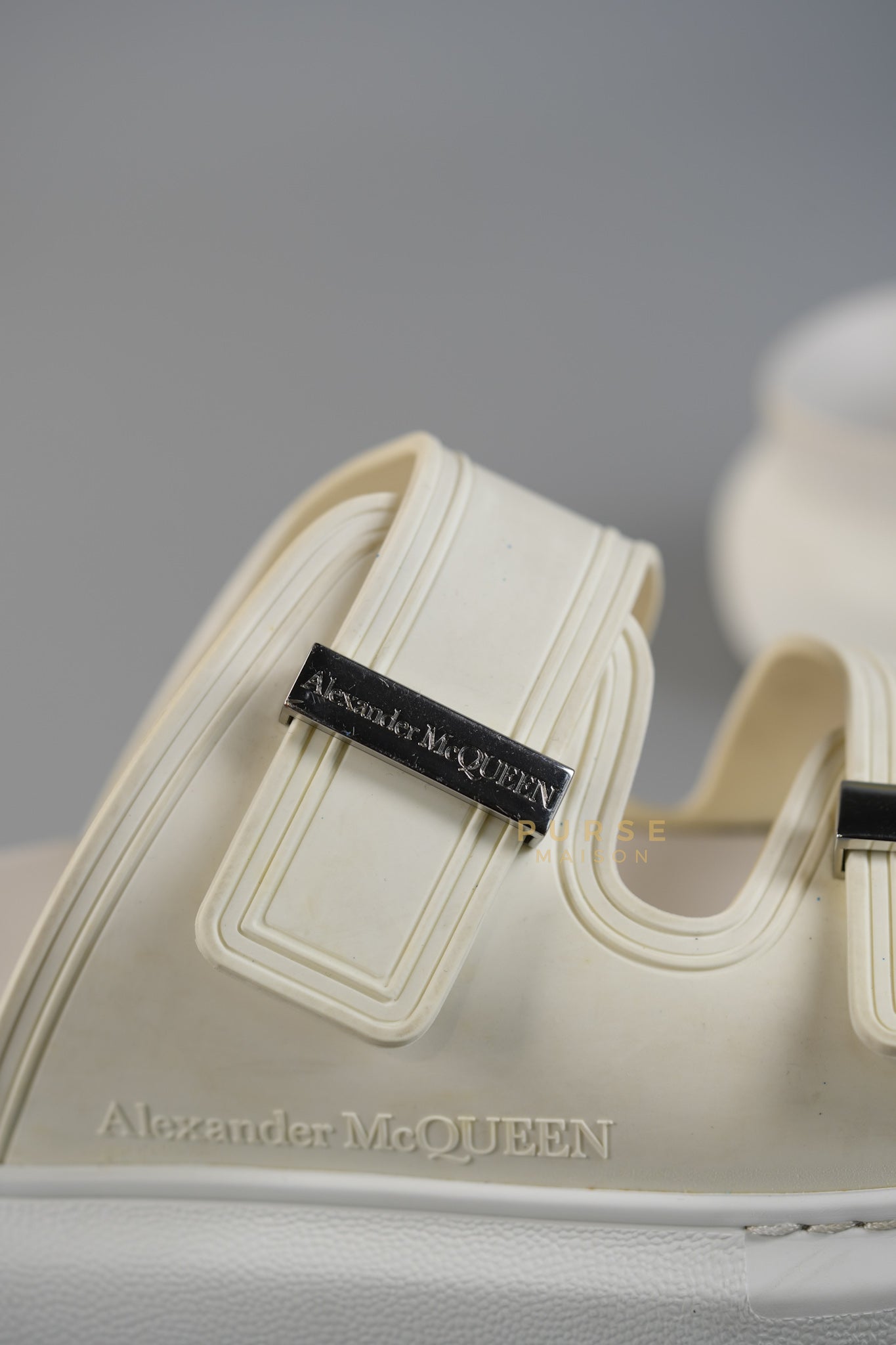 Birke Rubber Slide in New Ivory and Silver (Size 39 EU) | Purse Maison Luxury Bags Shop