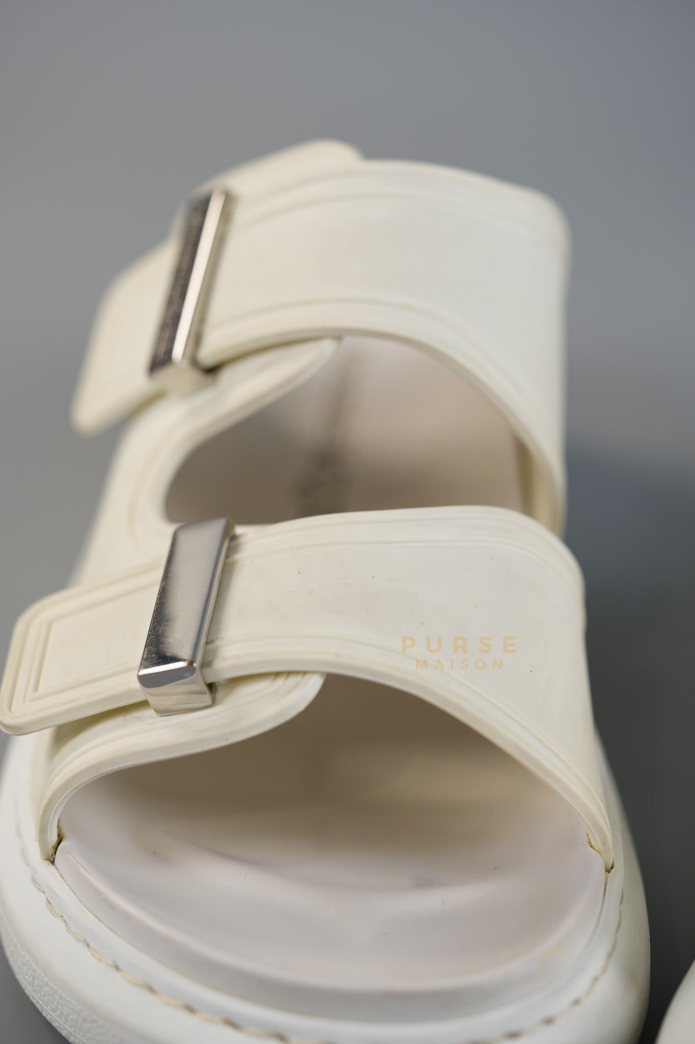 Birke Rubber Slide in New Ivory and Silver (Size 39 EU) | Purse Maison Luxury Bags Shop