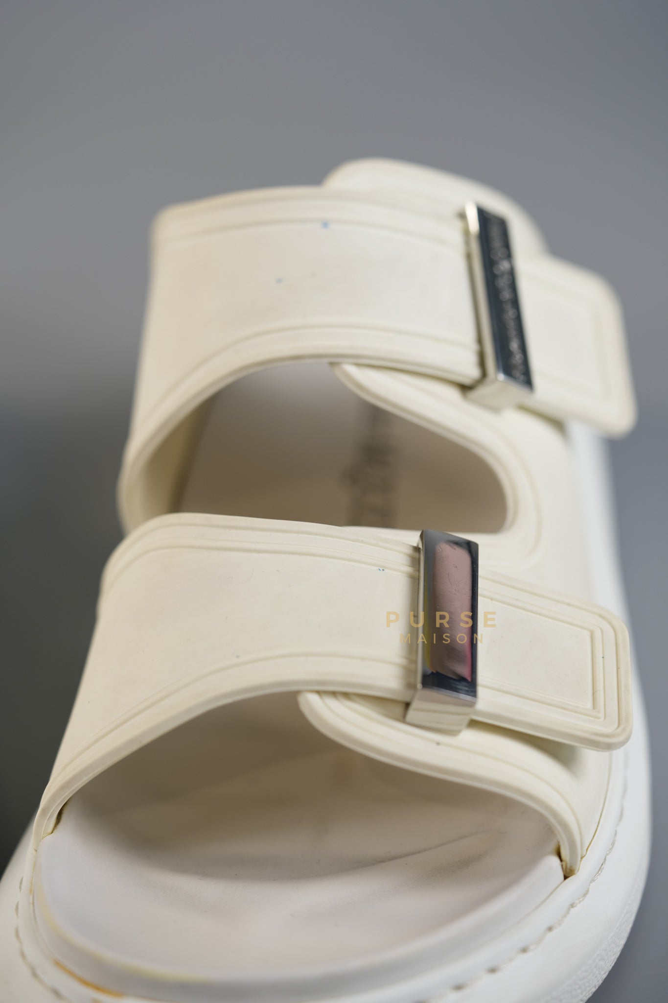 Birke Rubber Slide in New Ivory and Silver (Size 39 EU) | Purse Maison Luxury Bags Shop