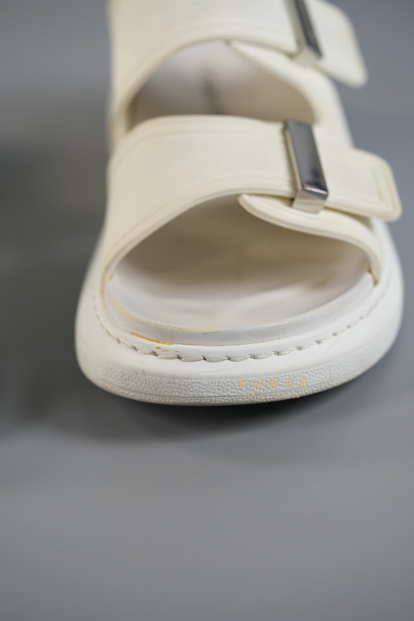 Birke Rubber Slide in New Ivory and Silver (Size 39 EU) | Purse Maison Luxury Bags Shop