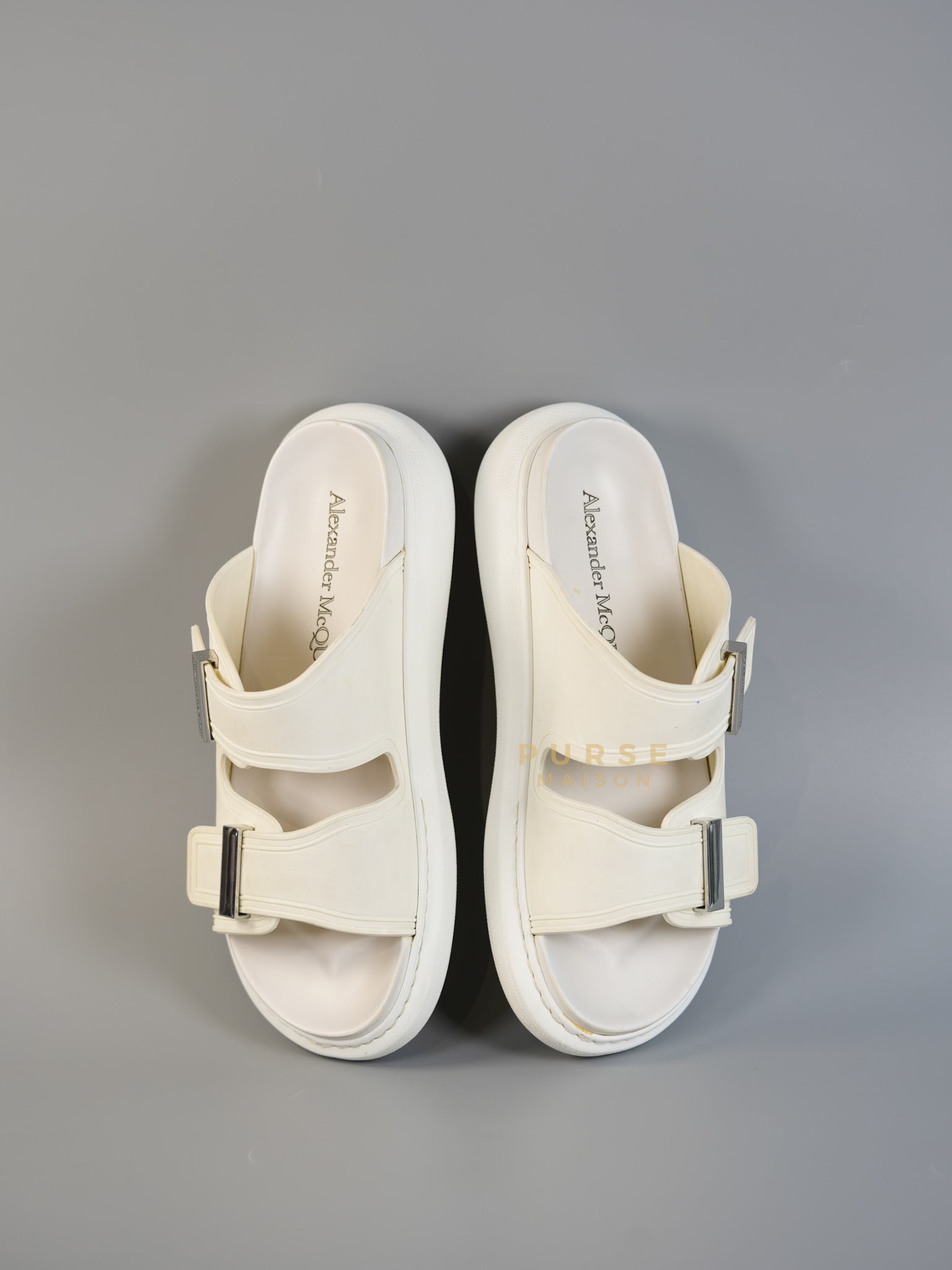 Birke Rubber Slide in New Ivory and Silver (Size 39 EU) | Purse Maison Luxury Bags Shop