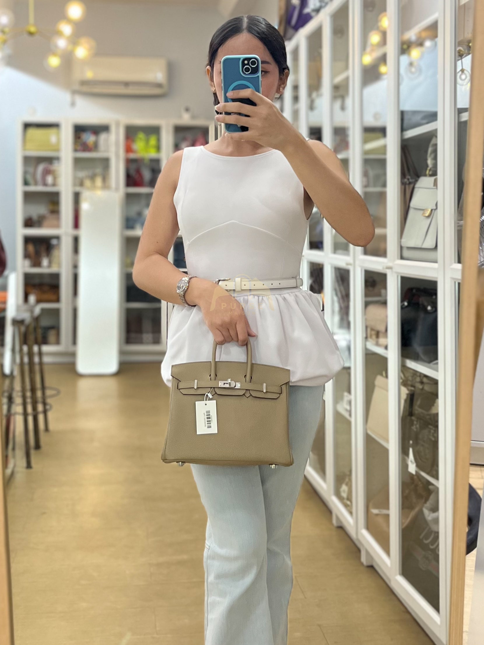 Birkin 25 Beige Marfa Togo Leather in Palladium Hardware Stamp W(2024) | Purse Maison Luxury Bags Shop