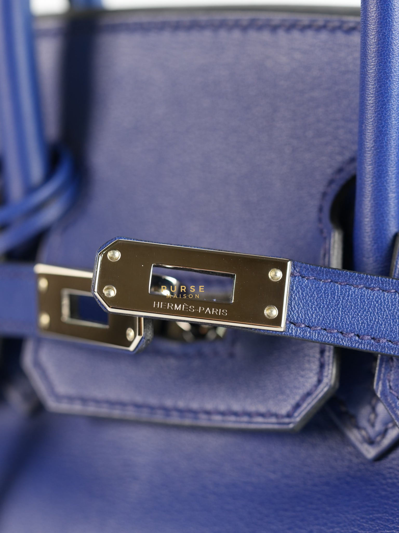 Birkin 25 Blue Saphire Swift Leather in Palladium Hardware Stamp X (2016) | Purse Maison Luxury Bags Shop