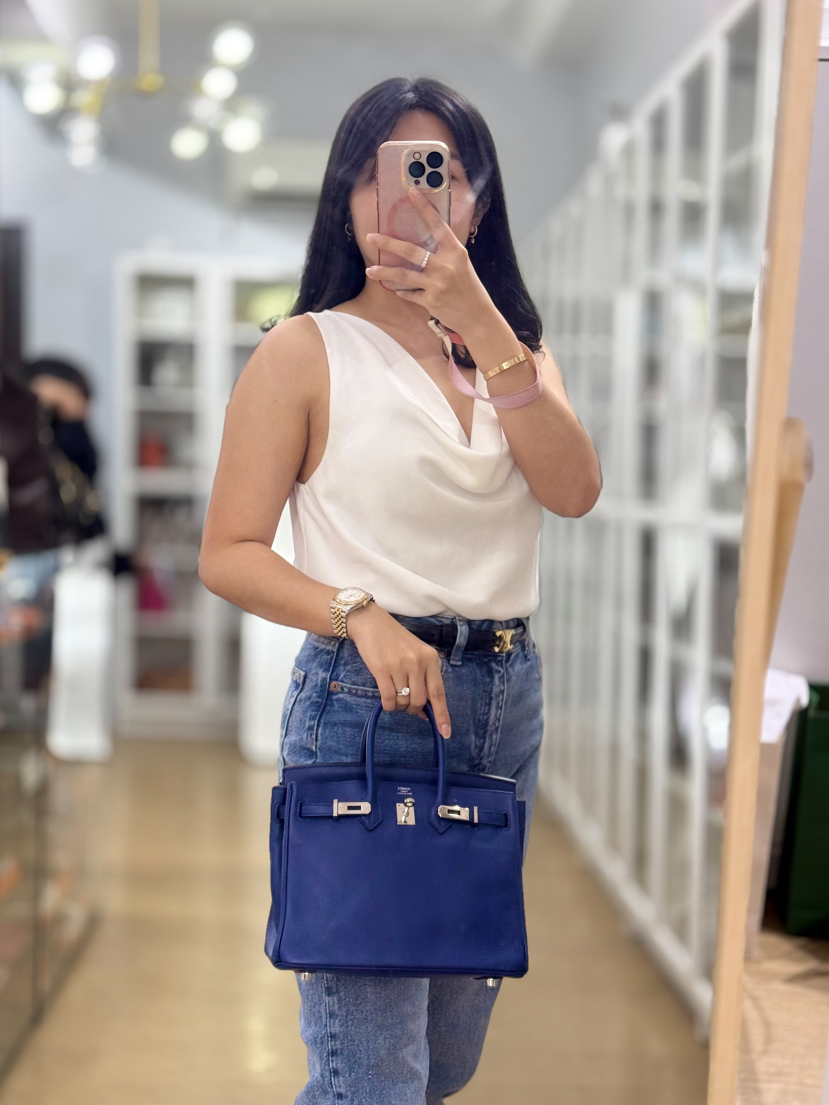 Birkin 25 Blue Saphire Swift Leather in Palladium Hardware Stamp X (2016) | Purse Maison Luxury Bags Shop