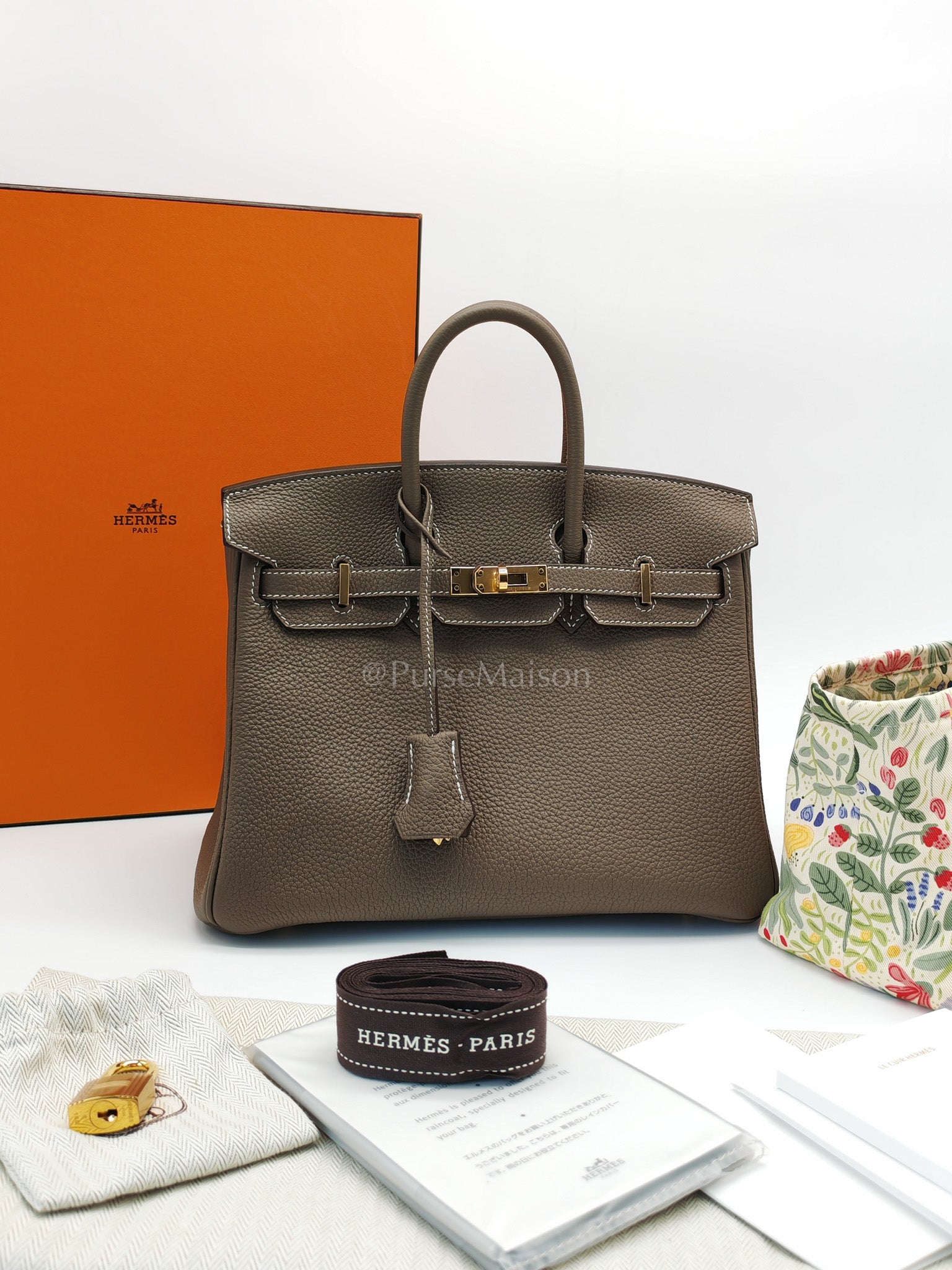 Birkin 25 Etoupe Retourne in Togo Leather and Gold Hardware Stamp D (2019) | Purse Maison Luxury Bags Shop