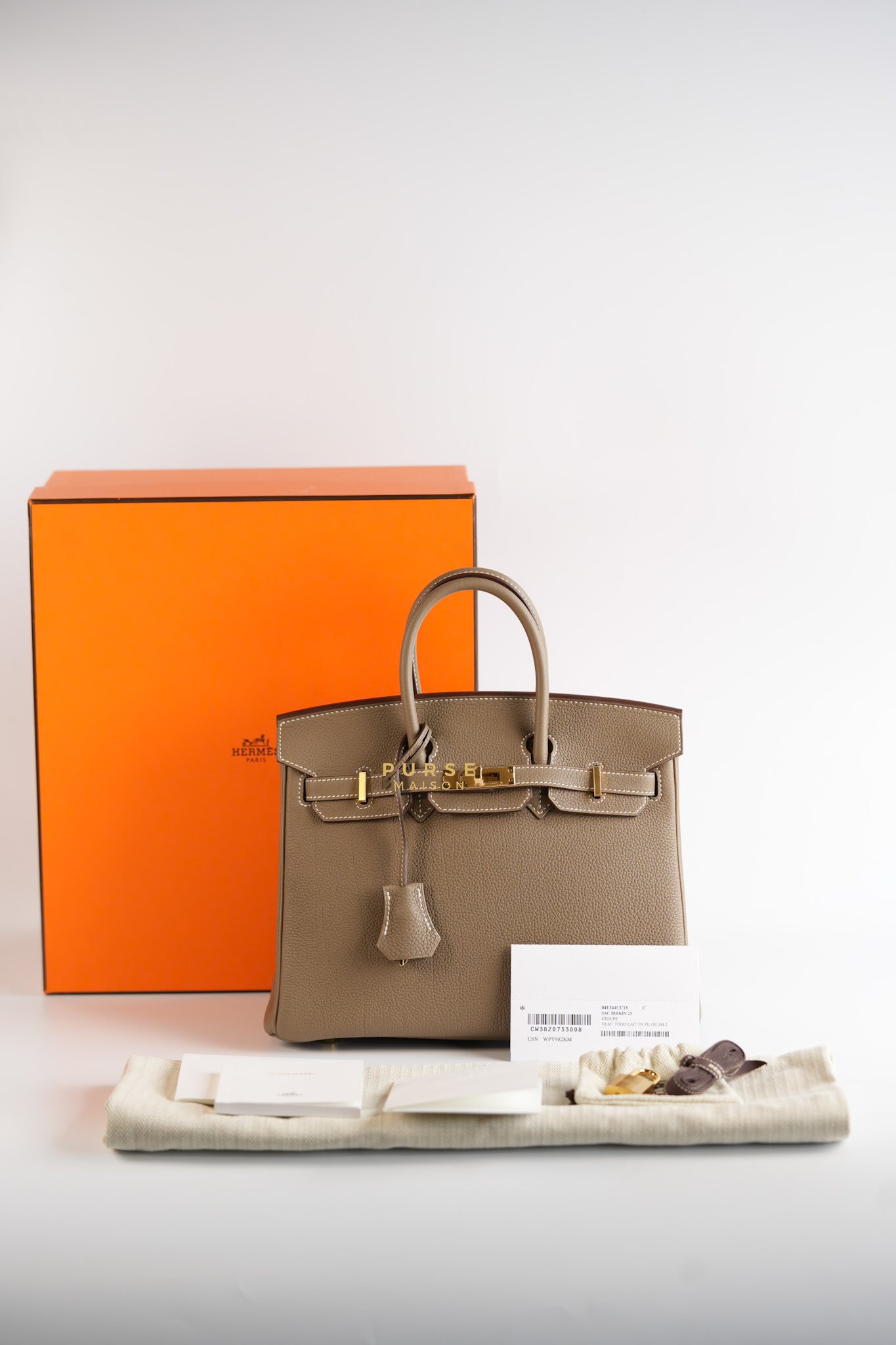 Birkin 25 in Etoupe Togo Leather & Gold Hardware Stamp W | Purse Maison Luxury Bags Shop