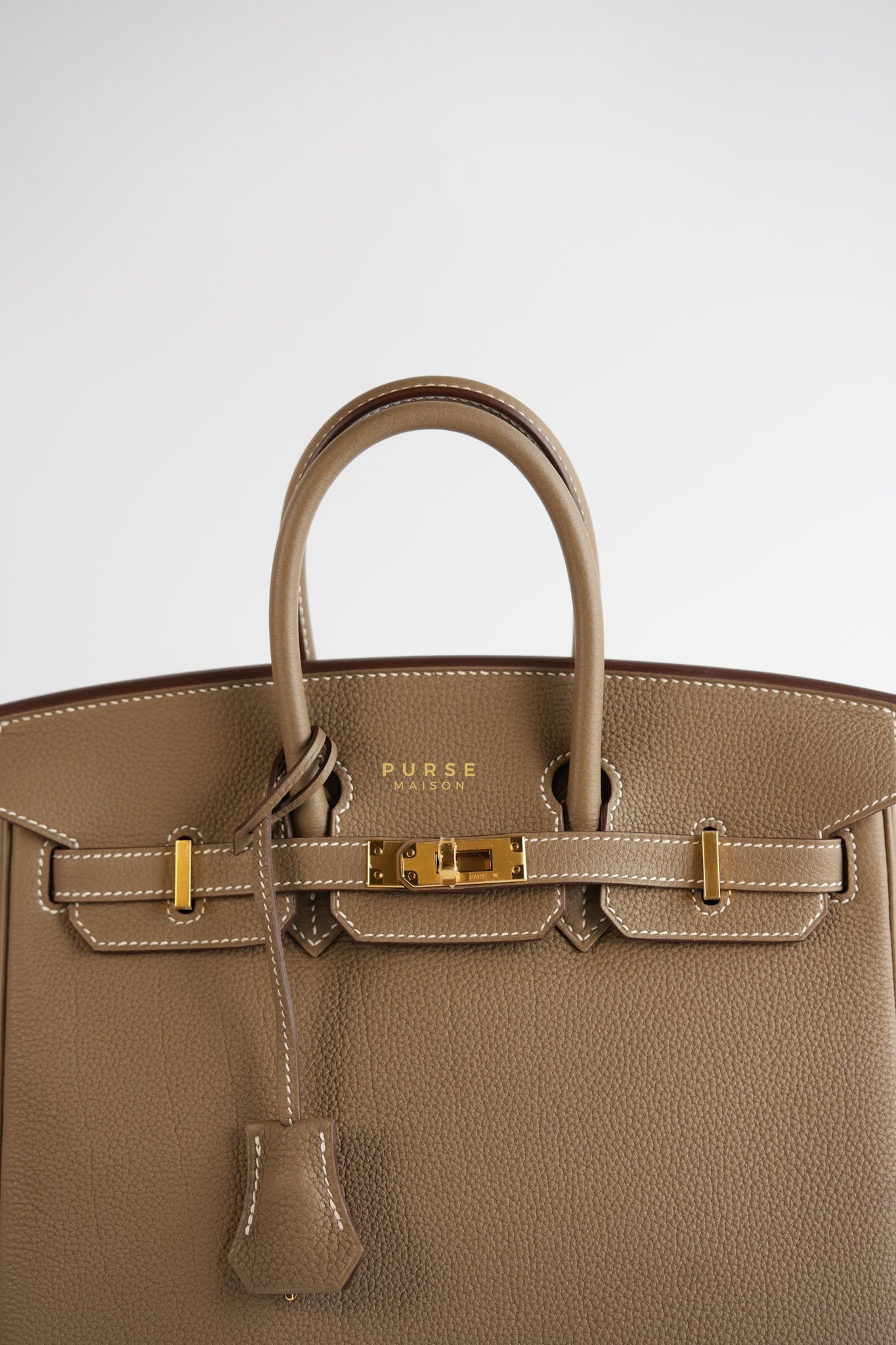 Birkin 25 in Etoupe Togo Leather & Gold Hardware Stamp W | Purse Maison Luxury Bags Shop