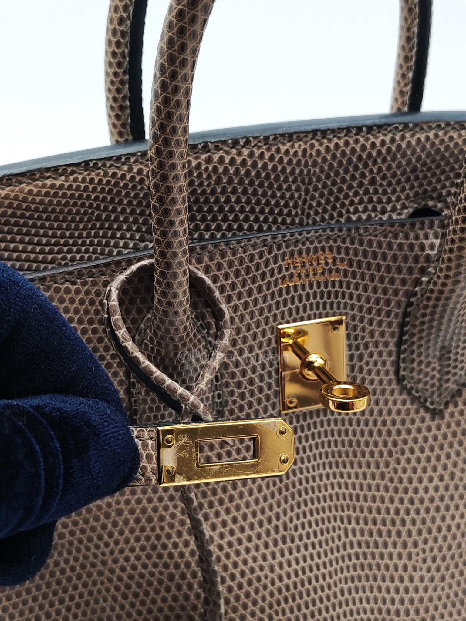 Birkin 25 Lizard Gris Tourterelle Gold Hardware Stamp P (2012) | Purse Maison Luxury Bags Shop