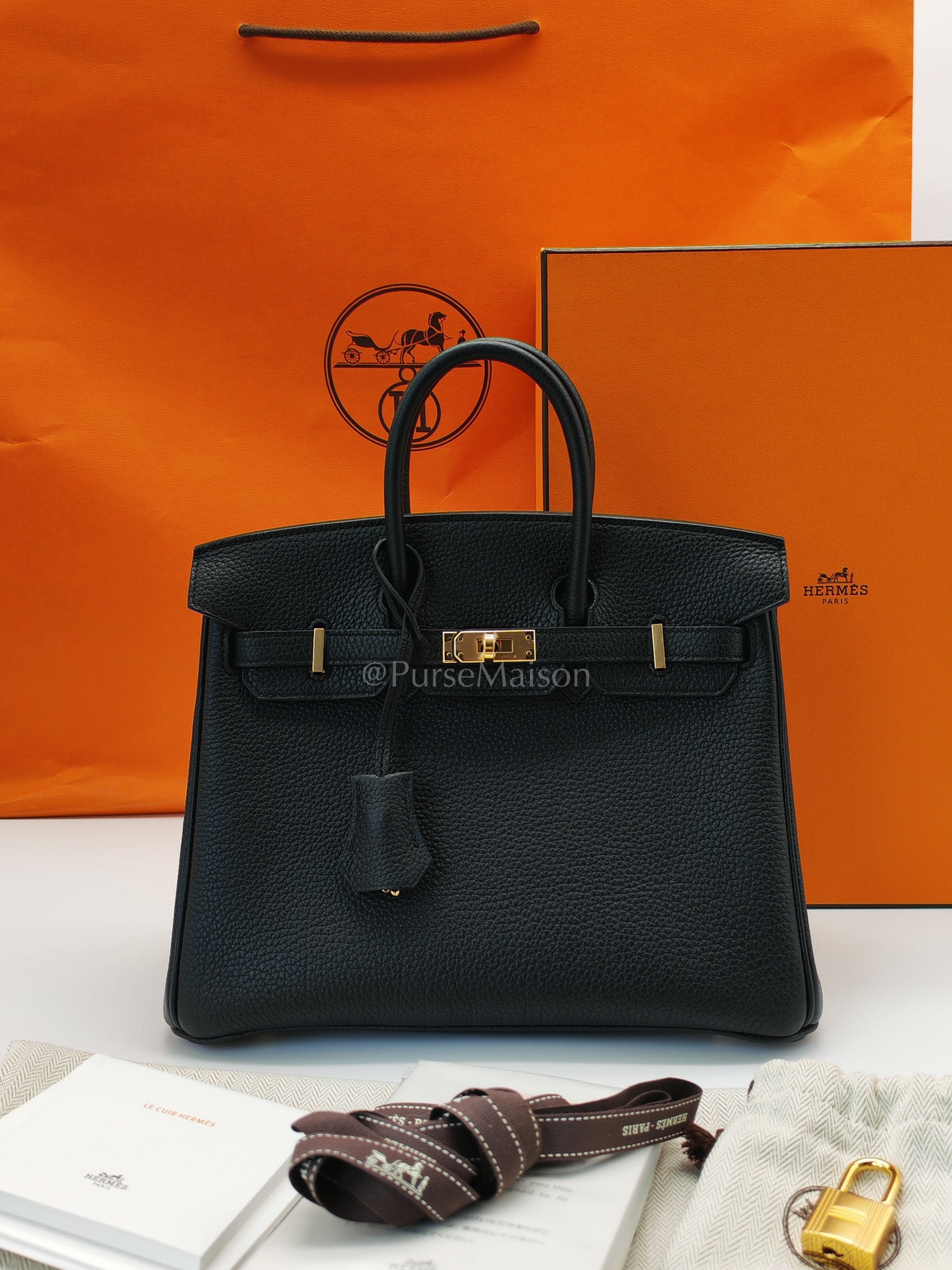 Birkin 25 Retourne Black in Togo Leather and Gold Hardware Stamp D (2019) | Purse Maison Luxury Bags Shop