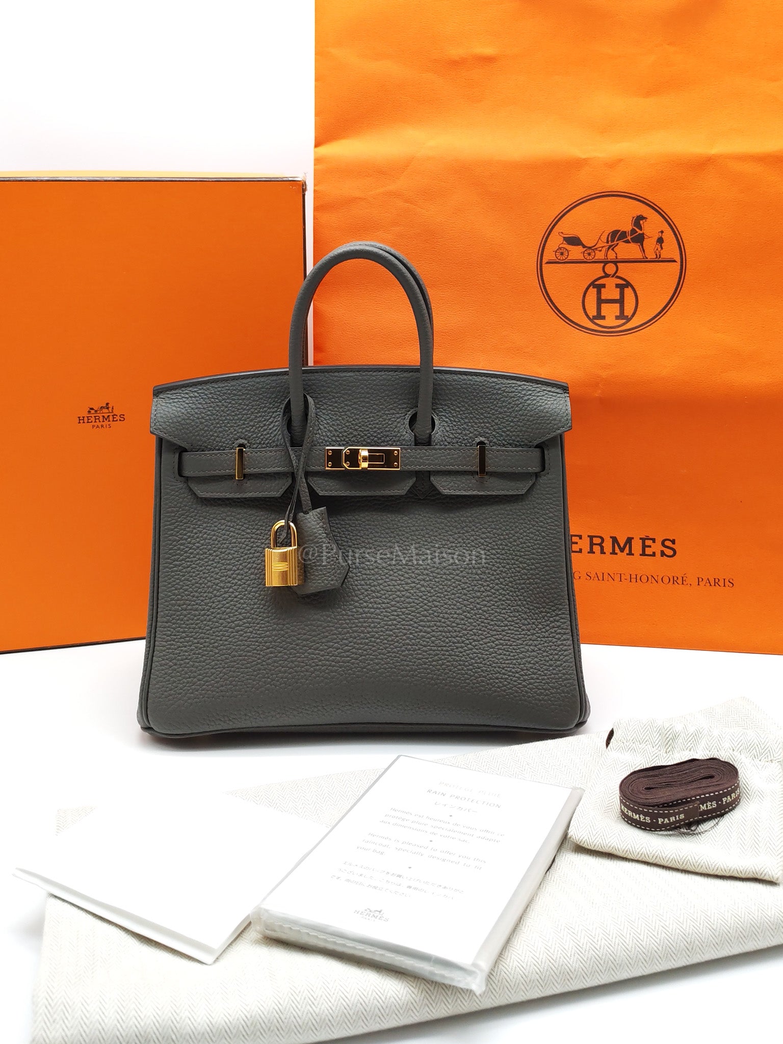 Birkin 25 Retourne Gris Etain in Togo Leather and Gold Hardware Stamp Y (2020) | Purse Maison Luxury Bags Shop
