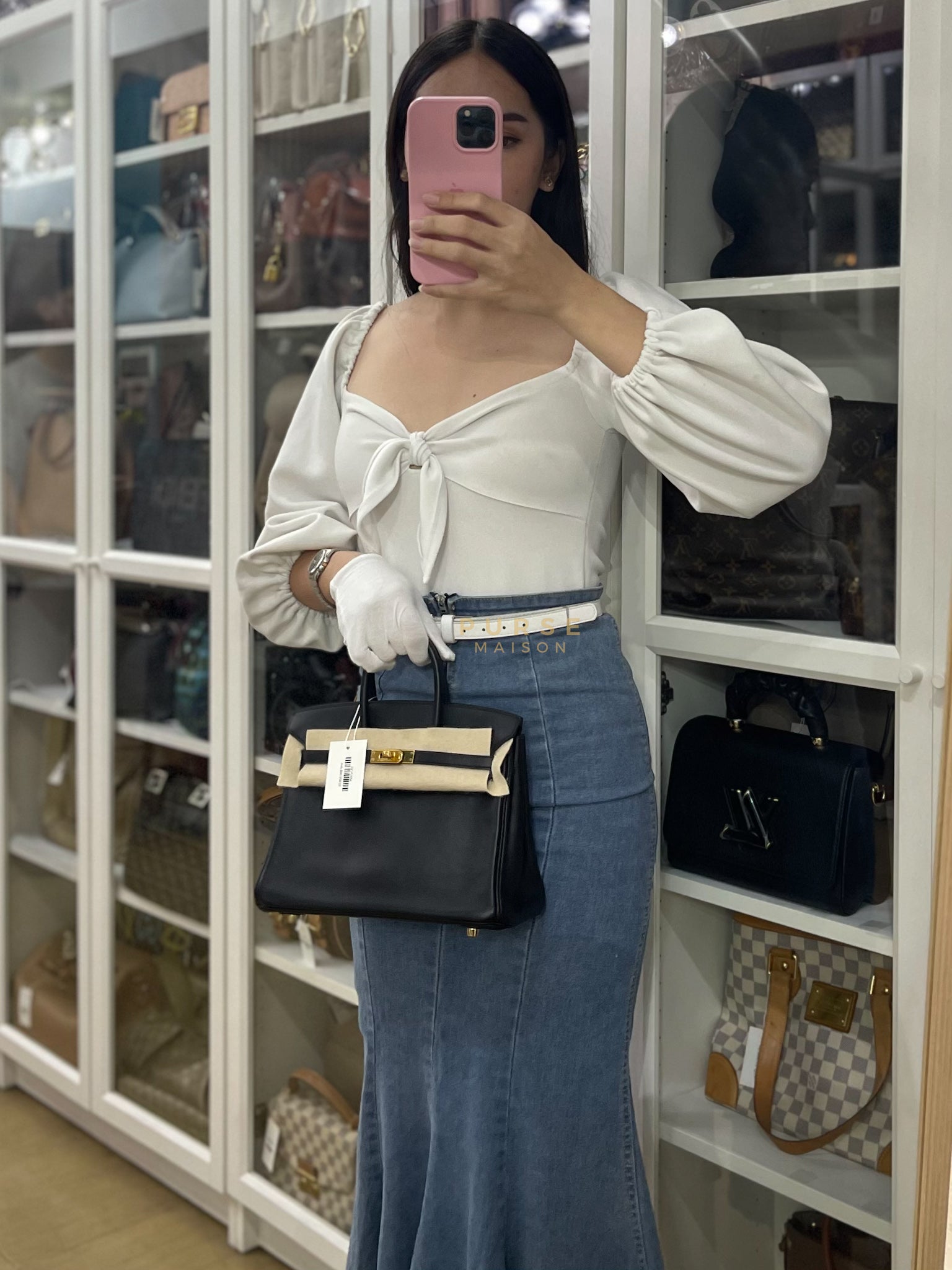 Birkin 25 Retourne in Black Swift Leather and Gold Hardware Stamp A (2017) | Purse Maison Luxury Bags Shop