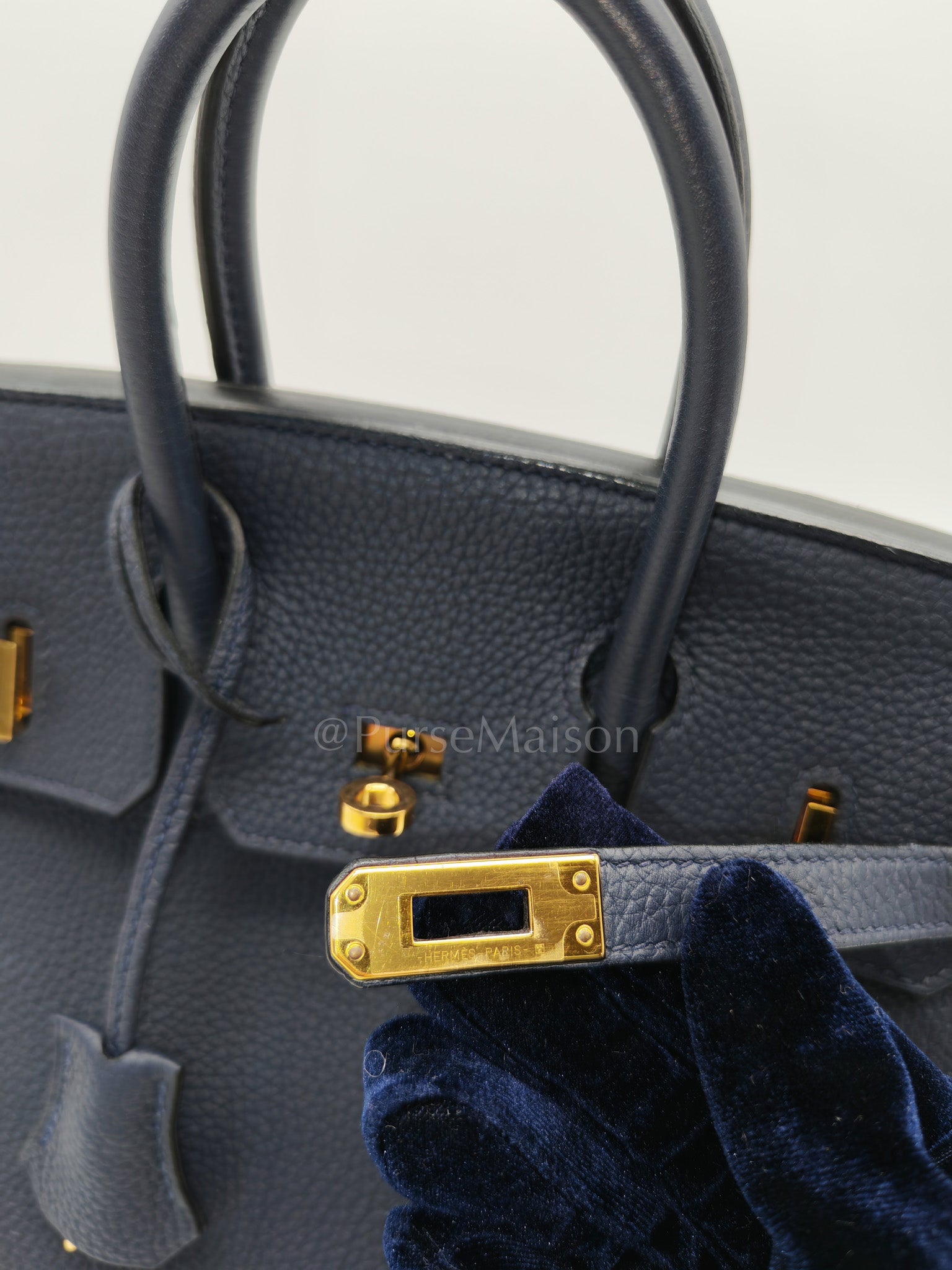 Birkin 25 Retourne in Bleu Nuit Togo Leather & Gold hardware Stamp D (2019) | Purse Maison Luxury Bags Shop