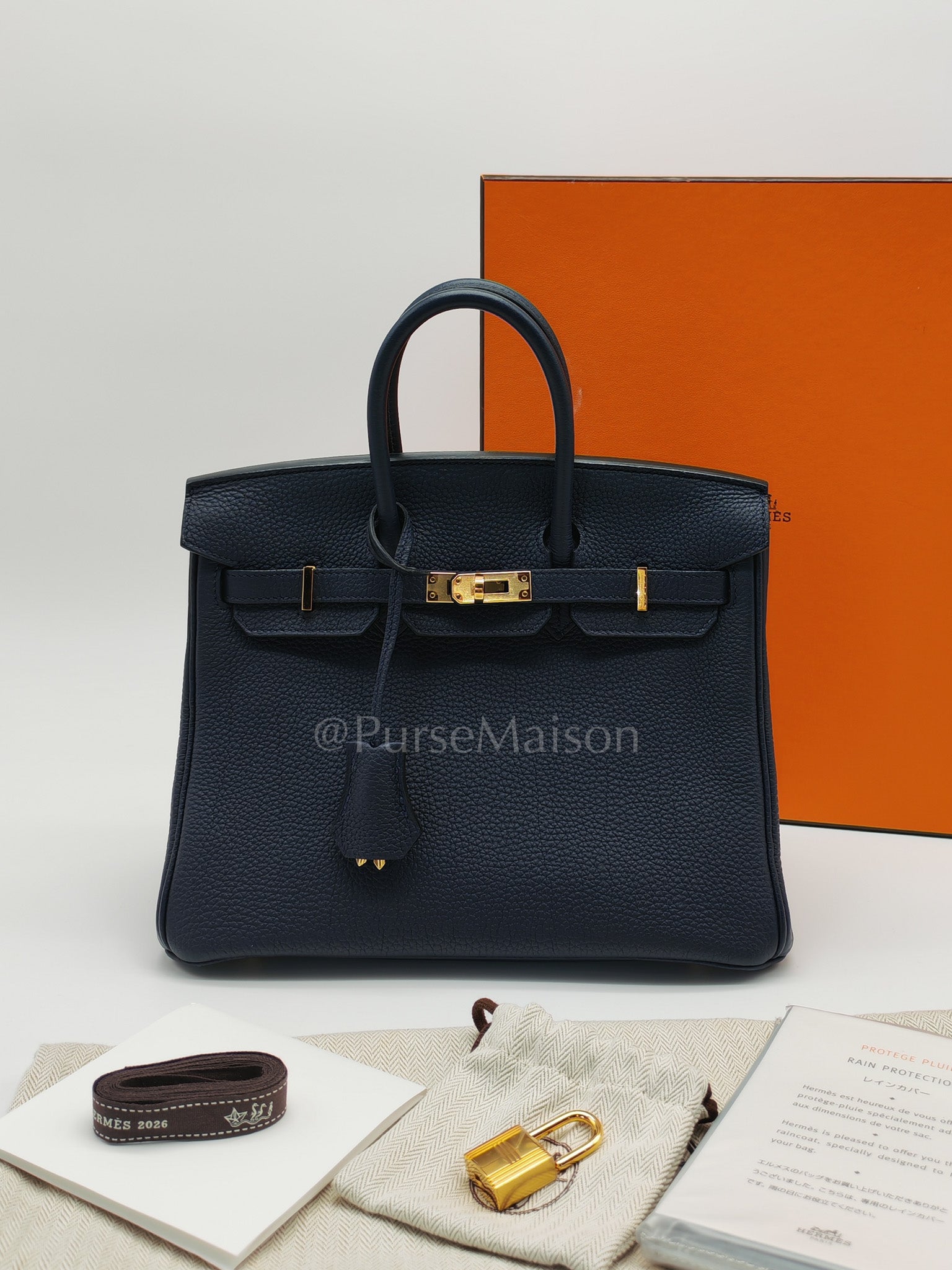 Birkin 25 Retourne in Bleu Nuit Togo Leather & Gold hardware Stamp D (2019) | Purse Maison Luxury Bags Shop