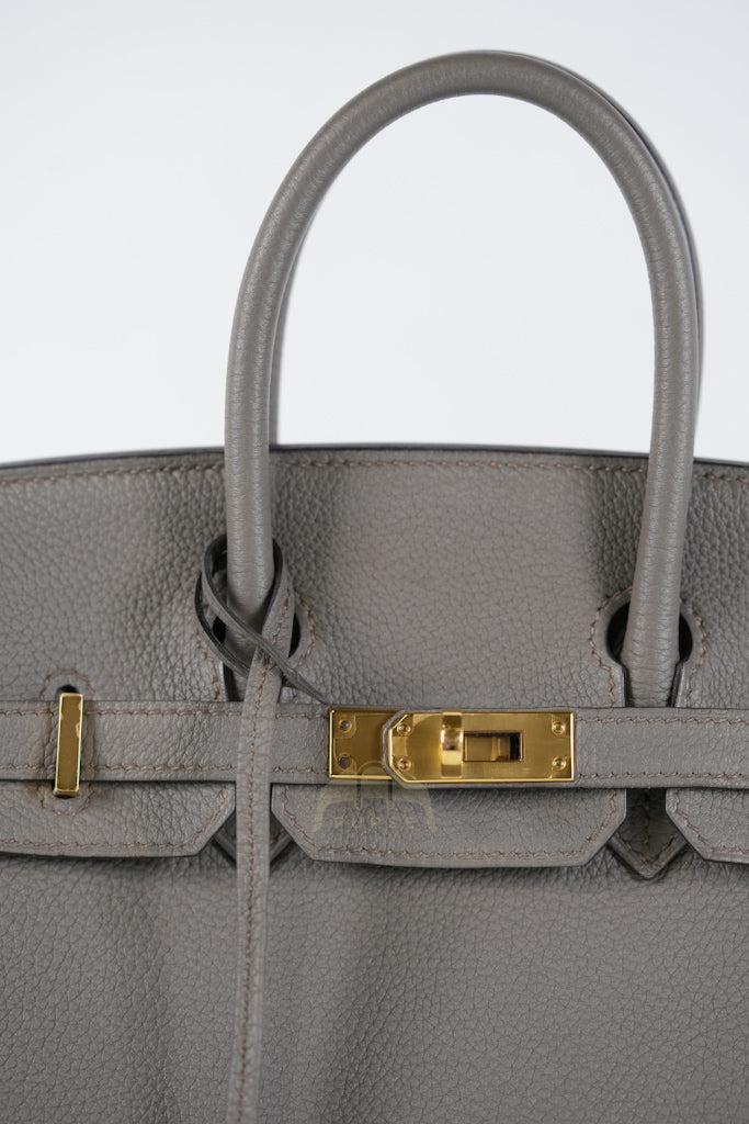 Birkin 25 Retourne in Etain Togo Leather and Gold Hardware Stamp D (2019) | Purse Maison Luxury Bags Shop