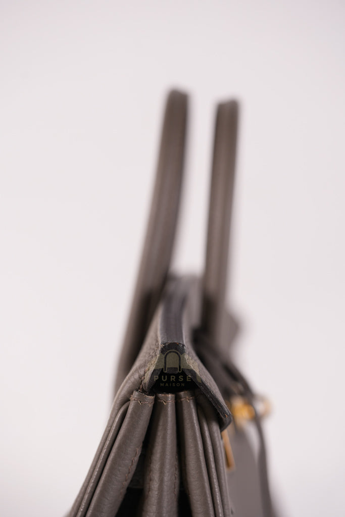 Birkin 25 Retourne in Etain Togo Leather and Gold Hardware Stamp D (2019) | Purse Maison Luxury Bags Shop