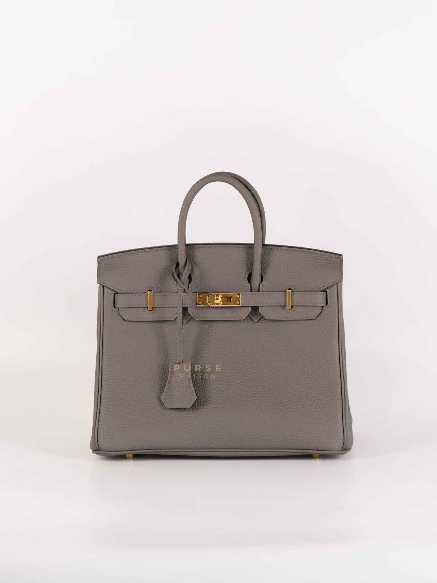 Birkin 25 Retourne in Etain Togo Leather and Gold Hardware Stamp D (2019) | Purse Maison Luxury Bags Shop