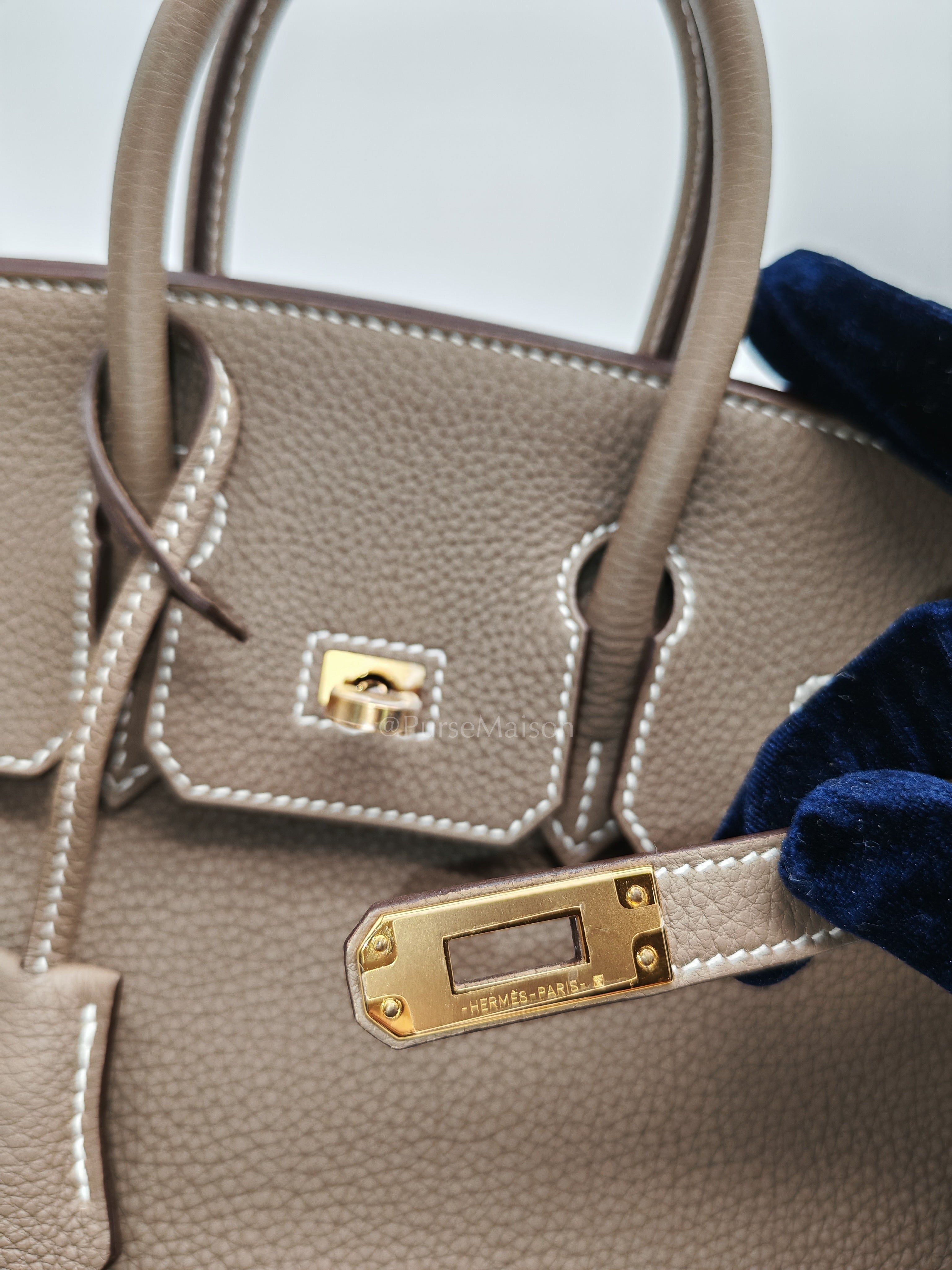 Birkin 25 Retourne in Etoupe Togo Leather and Gold Hardware Stamp W (2024) | Purse Maison Luxury Bags Shop