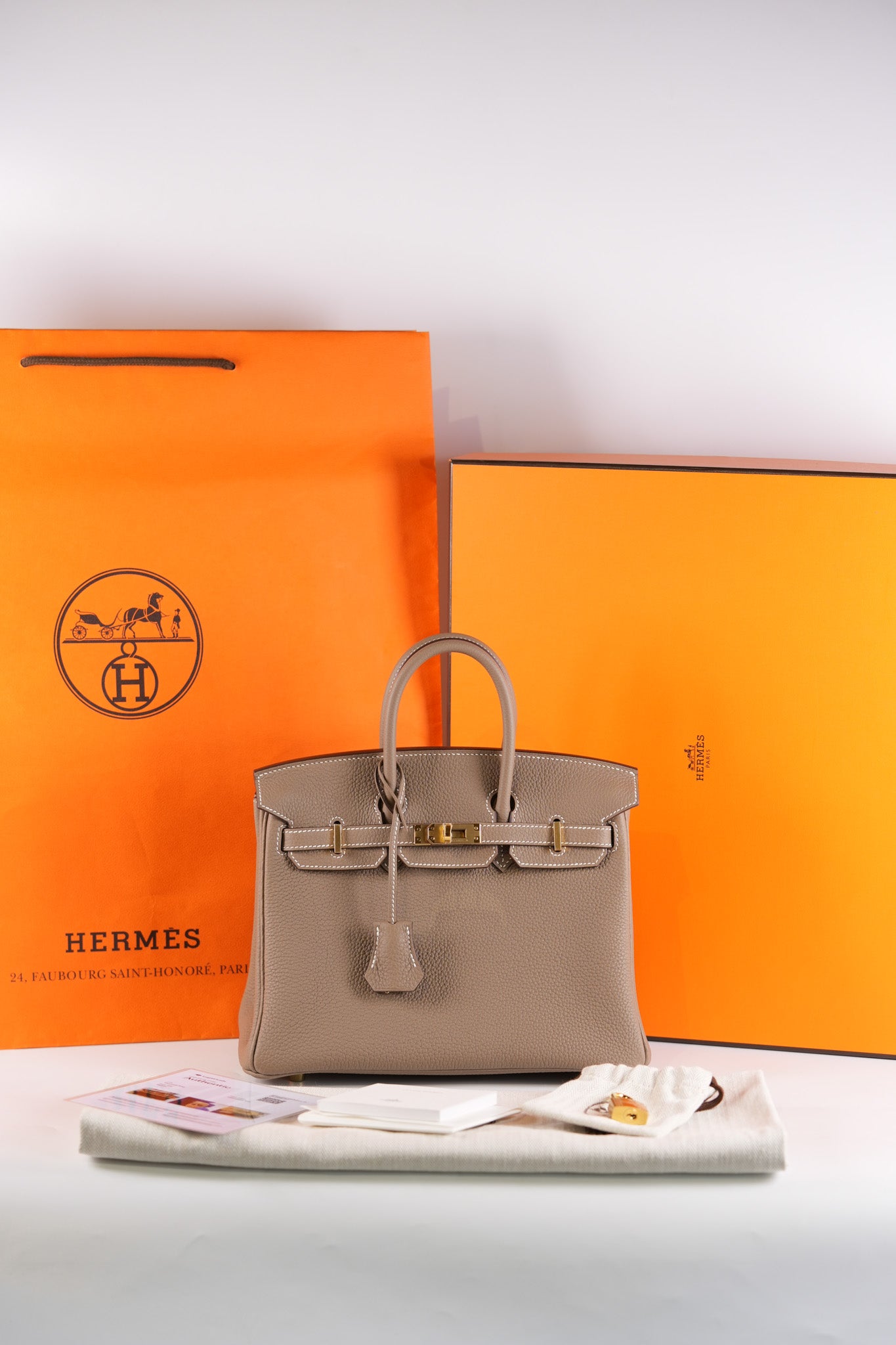 Birkin 25 Retourne in Etoupe Togo Leather and Gold Hardware Stamp W (2024) | Purse Maison Luxury Bags Shop