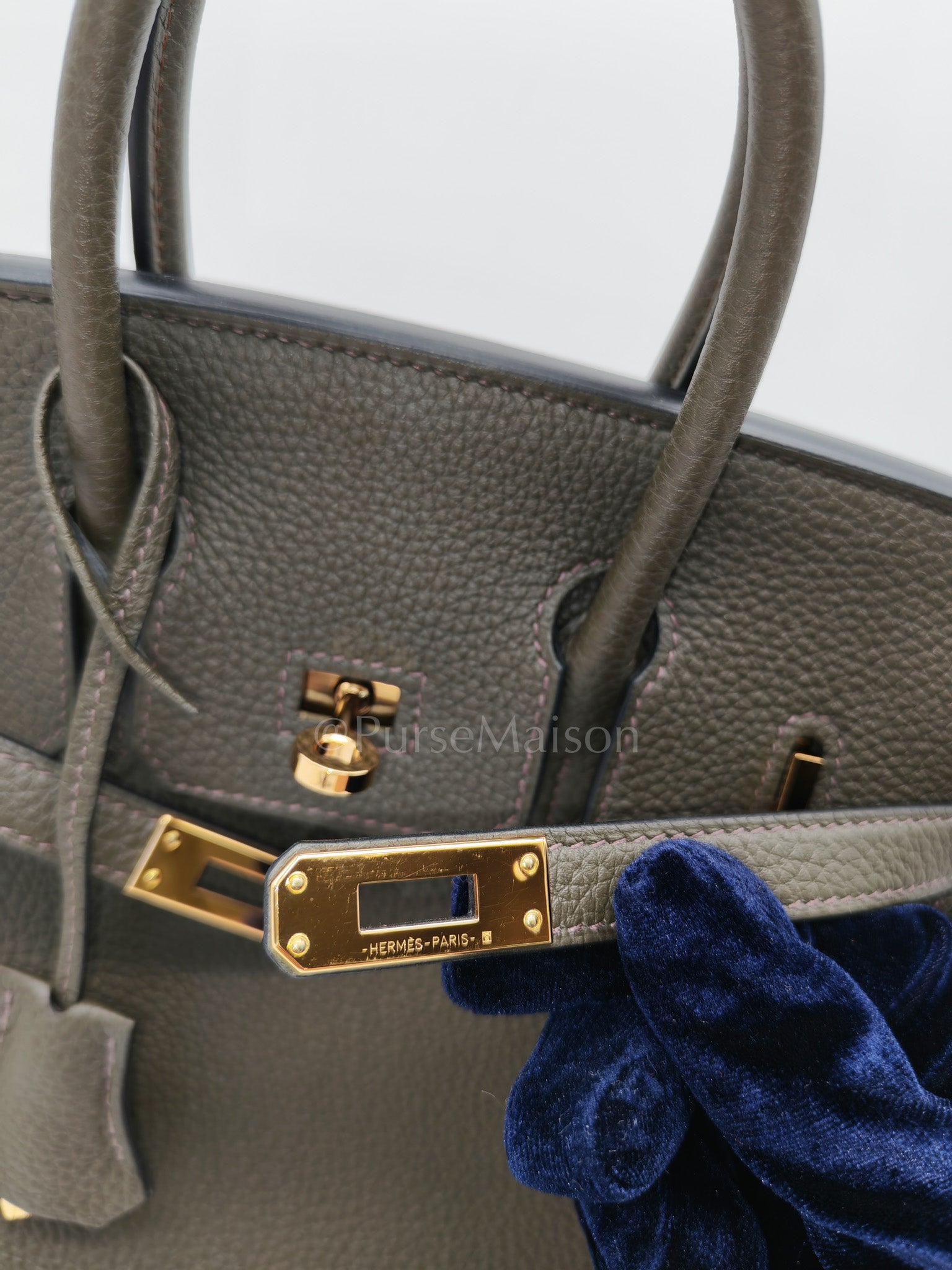 Birkin 25 Retourne in Vert de Gris Togo Leather & Gold Hardware Stamp Y (2020) | Purse Maison Luxury Bags Shop