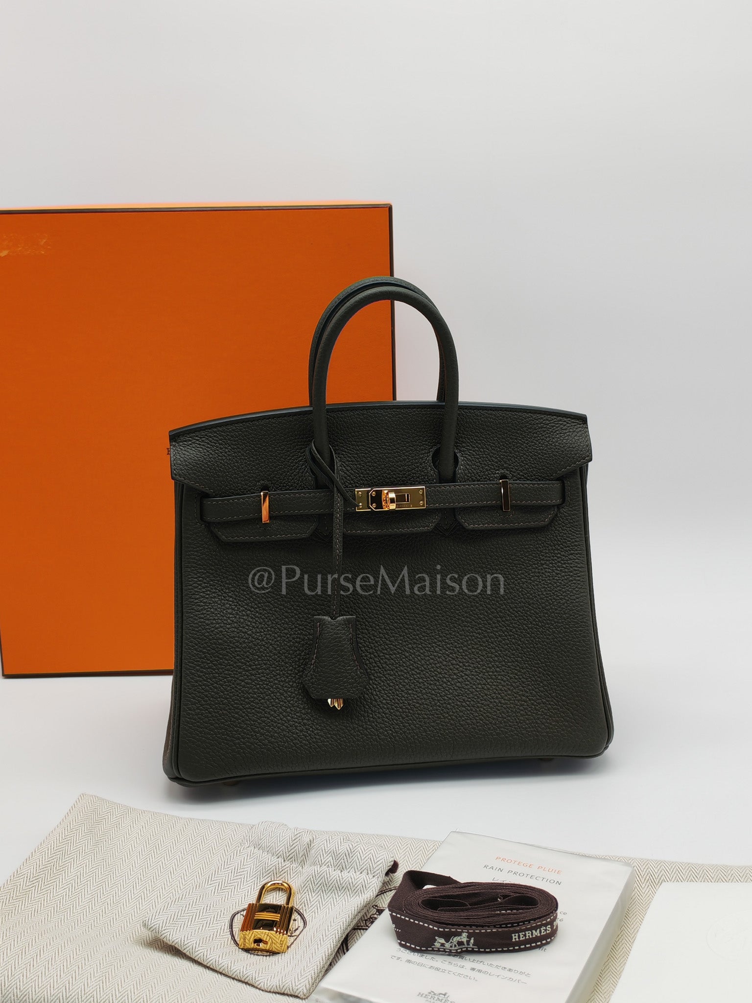 Birkin 25 Retourne in Vert de Gris Togo Leather & Gold Hardware Stamp Y (2020) | Purse Maison Luxury Bags Shop