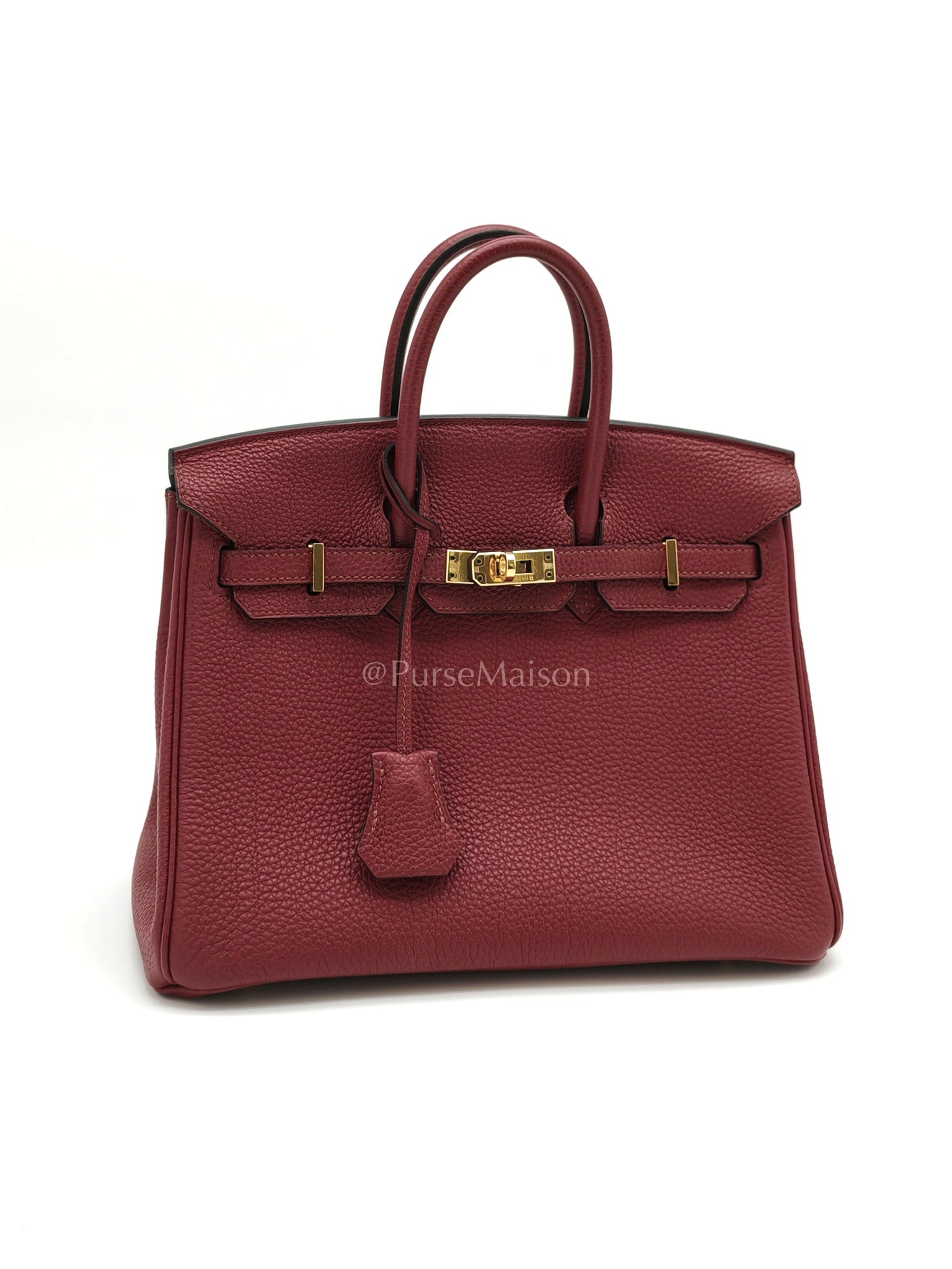 Birkin 25 Retourne Rouge Grenat in Togo Leather and Gold Hardware Stamp X (2016) | Purse Maison Luxury Bags Shop