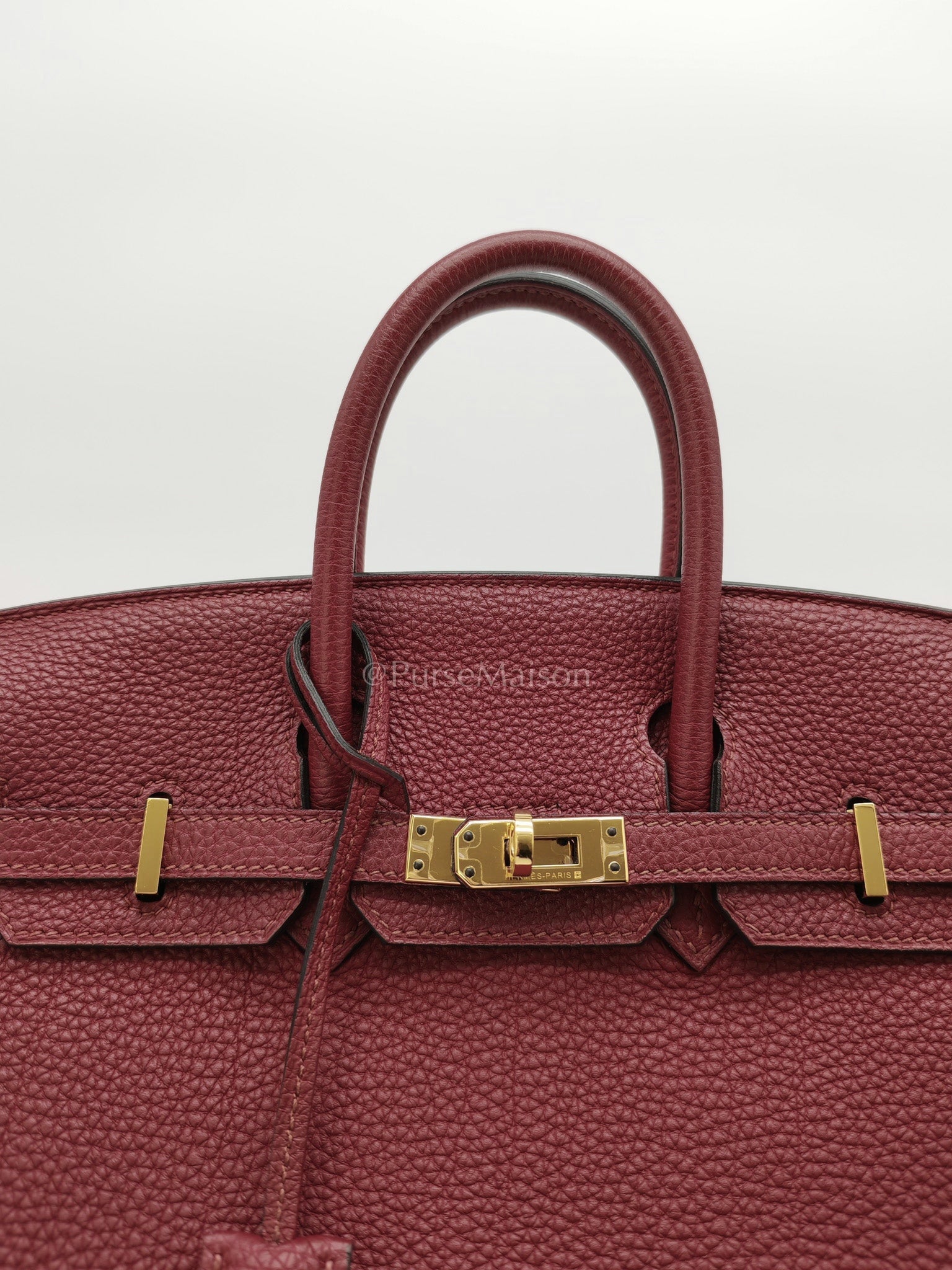 Birkin 25 Retourne Rouge Grenat in Togo Leather and Gold Hardware Stamp X (2016) | Purse Maison Luxury Bags Shop