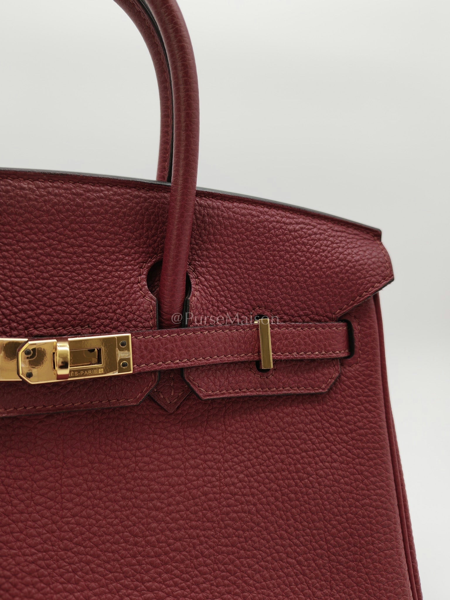 Birkin 25 Retourne Rouge Grenat in Togo Leather and Gold Hardware Stamp X (2016) | Purse Maison Luxury Bags Shop