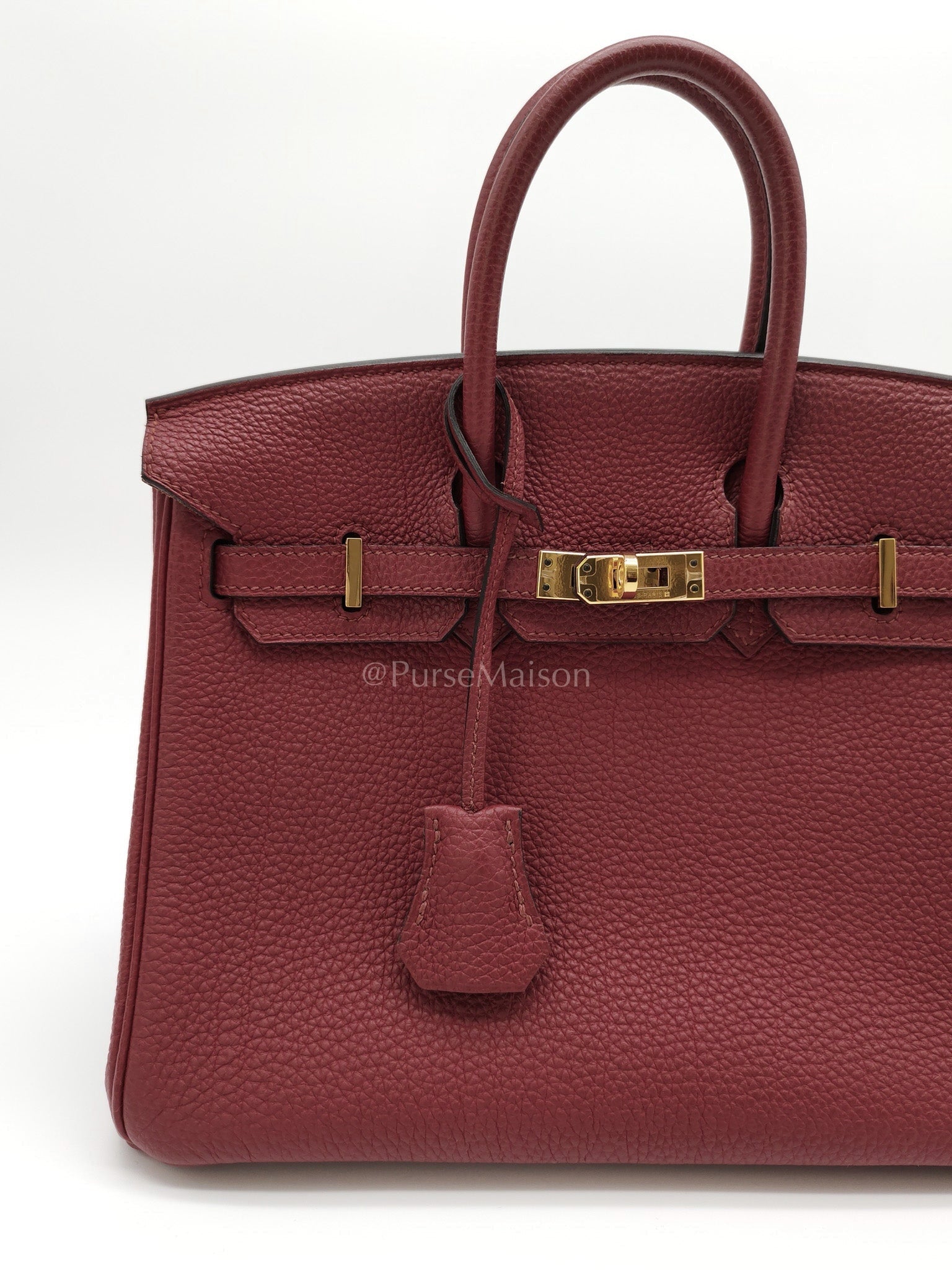 Birkin 25 Retourne Rouge Grenat in Togo Leather and Gold Hardware Stamp X (2016) | Purse Maison Luxury Bags Shop