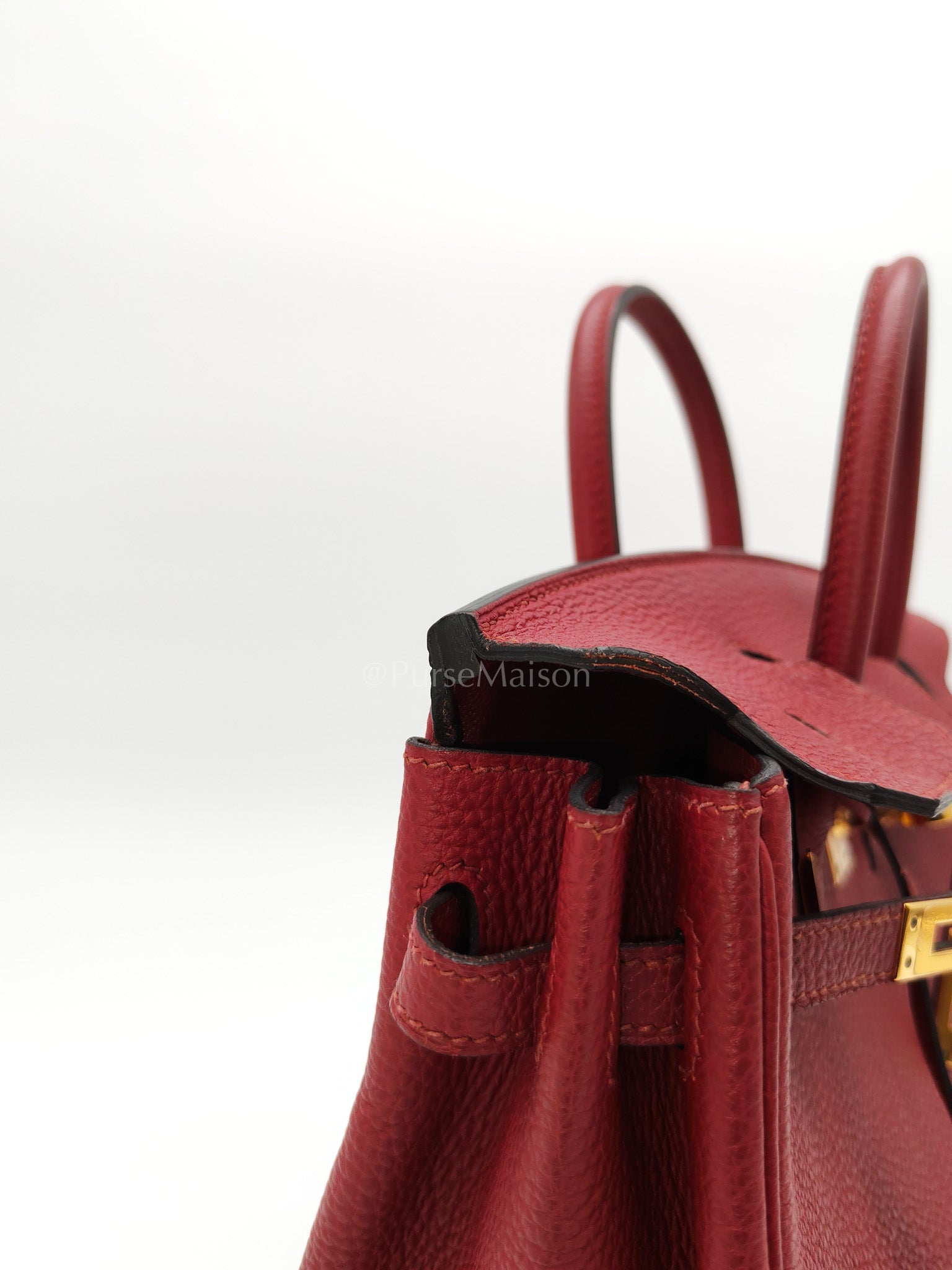 Birkin 25 Retourne Rouge Grenat in Togo Leather and Gold Hardware Stamp X (2016) | Purse Maison Luxury Bags Shop