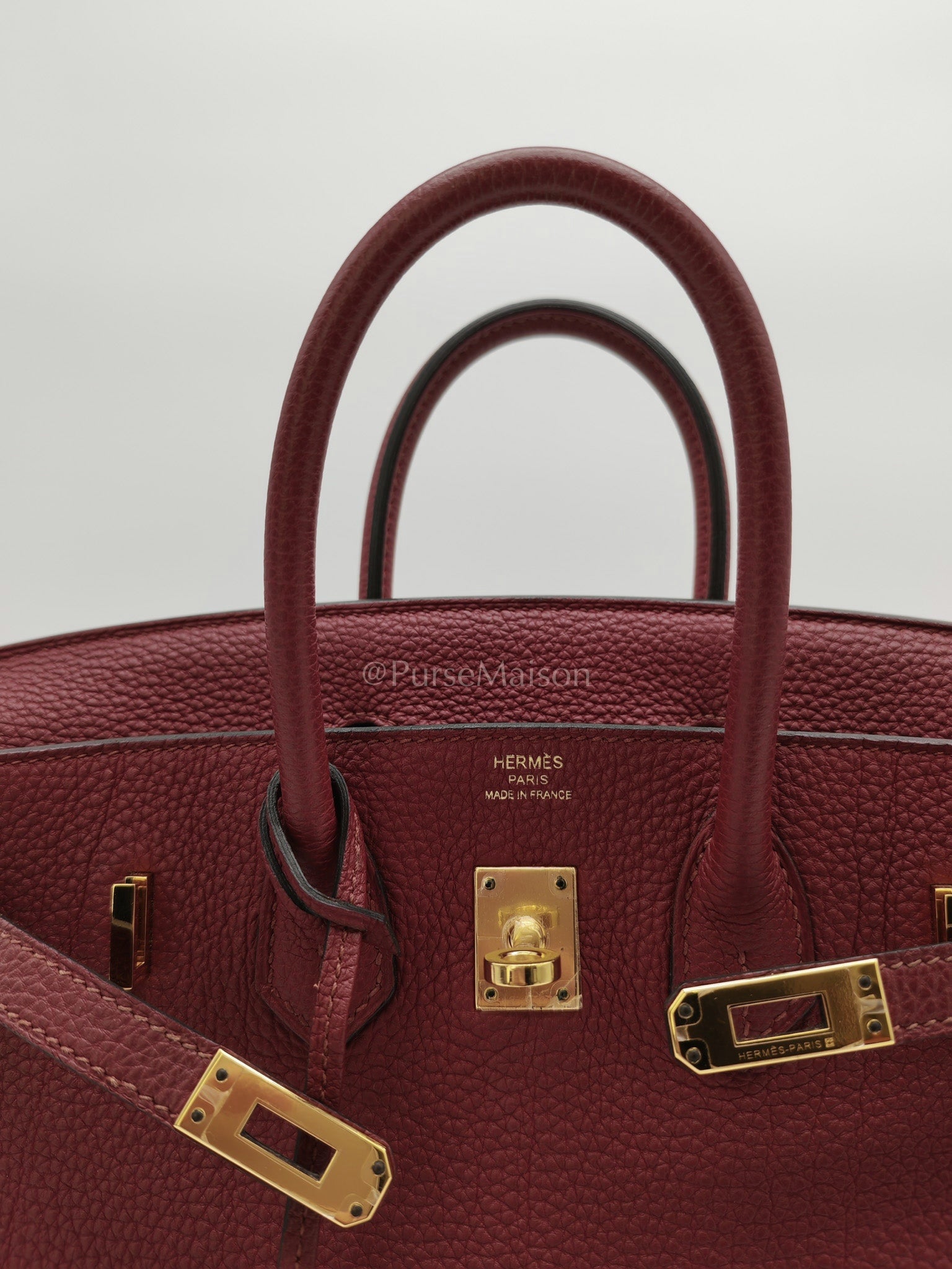 Birkin 25 Retourne Rouge Grenat in Togo Leather and Gold Hardware Stamp X (2016) | Purse Maison Luxury Bags Shop