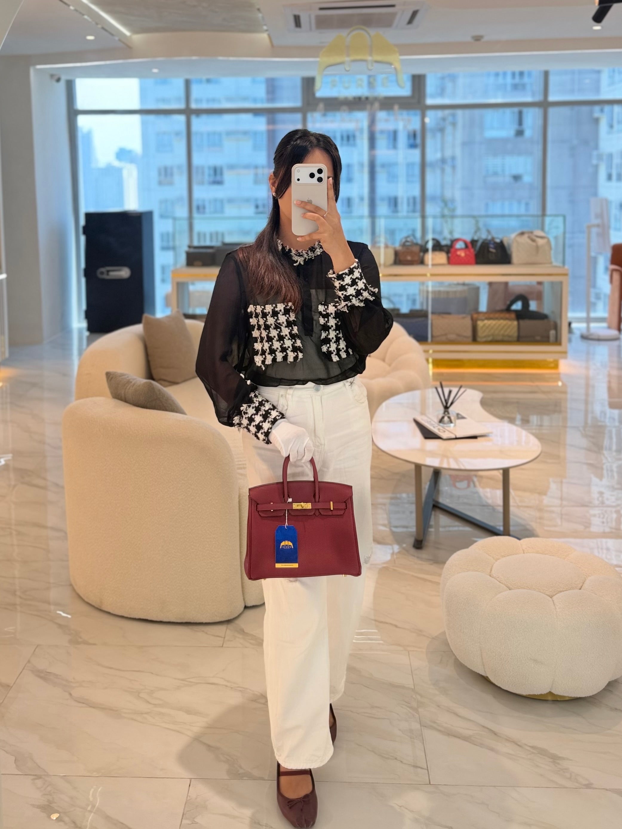 Birkin 25 Retourne Rouge Grenat in Togo Leather and Gold Hardware Stamp X (2016) | Purse Maison Luxury Bags Shop