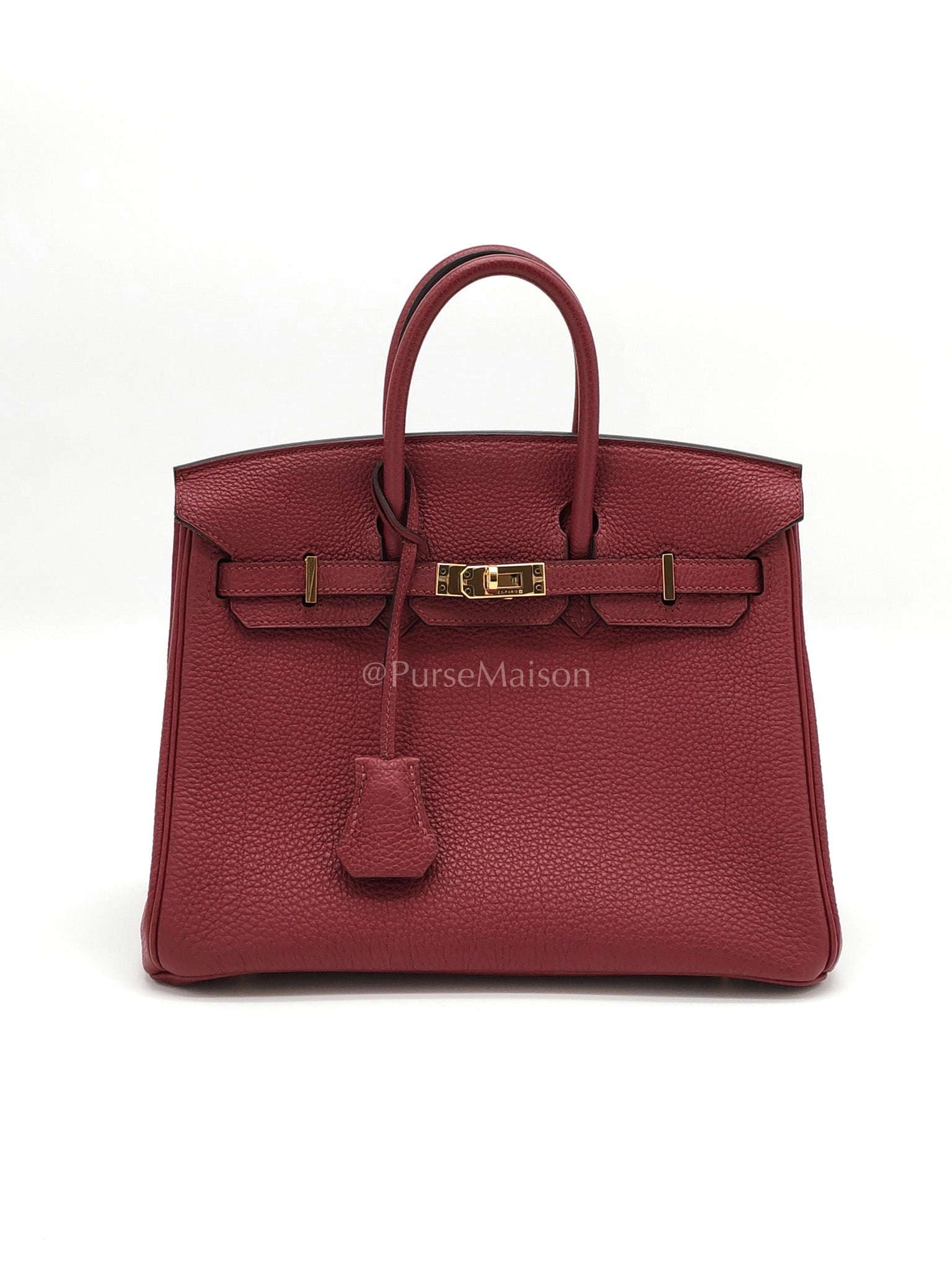 Birkin 25 Retourne Rouge Grenat in Togo Leather and Gold Hardware Stamp X (2016) | Purse Maison Luxury Bags Shop